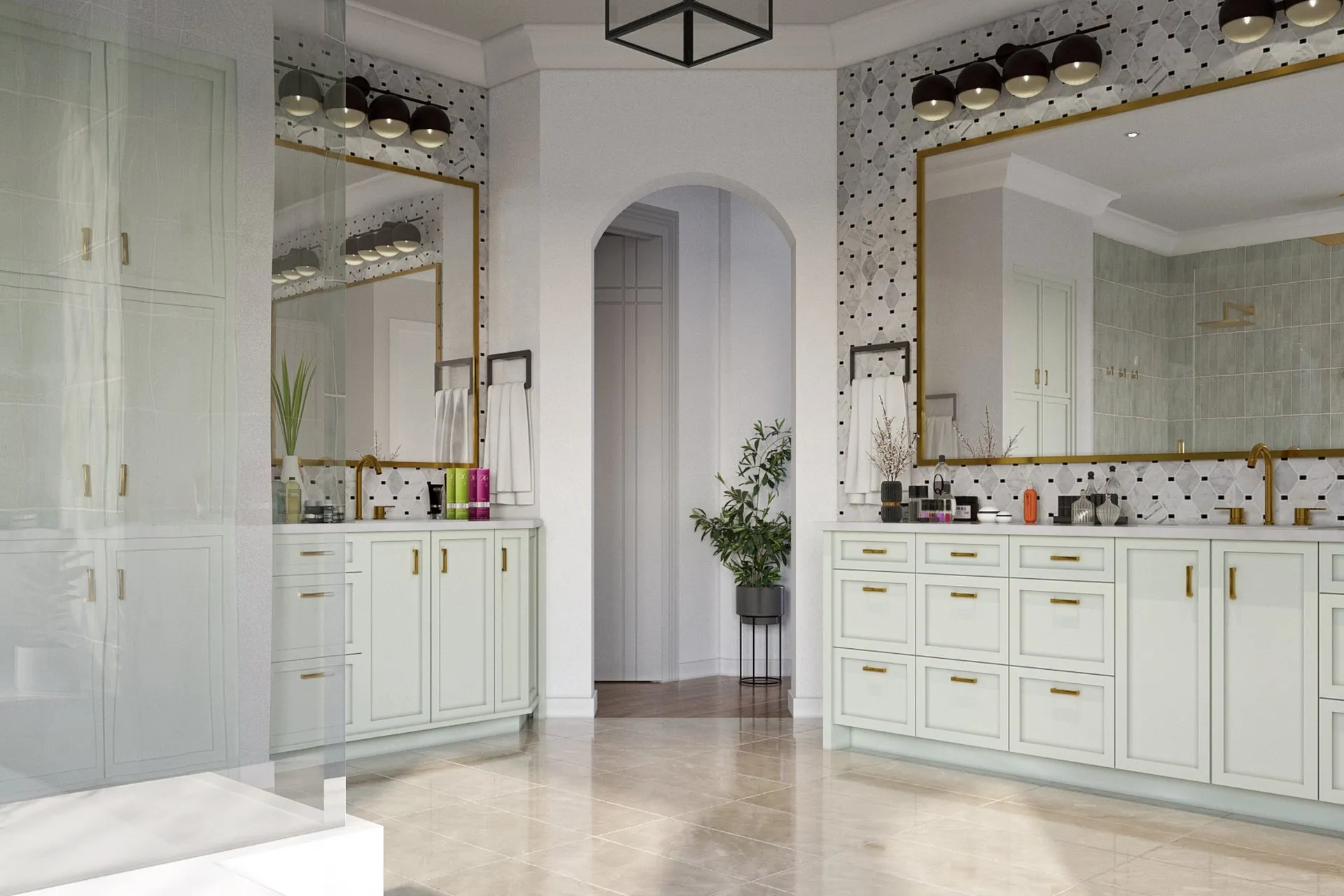 Opt1 Green Tile Master Bath — Case Study — residential interiors — kitchen & bath visualization detail 2
