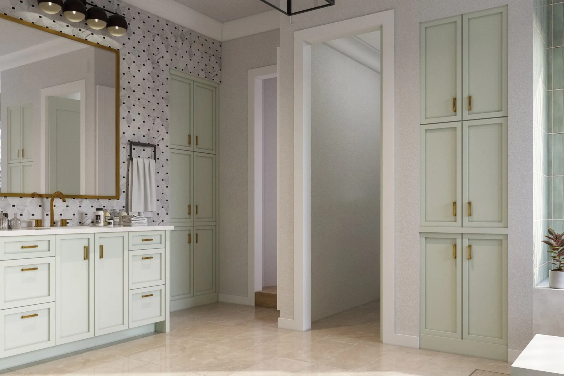 Opt1 Green Tile Master Bath — residential architectural visualization, view 2