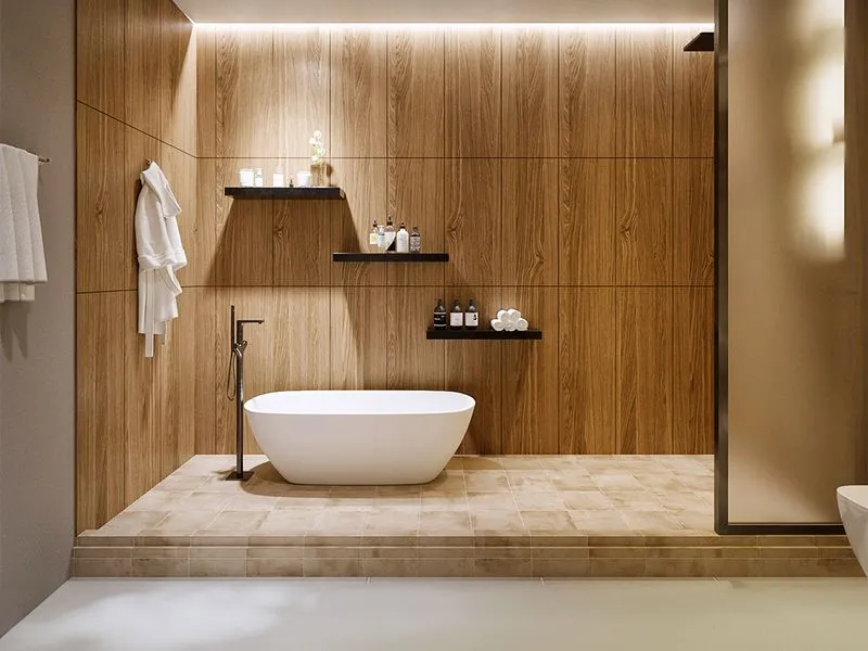 Spa Wood Panel Soaking Bath — residential 3D rendering