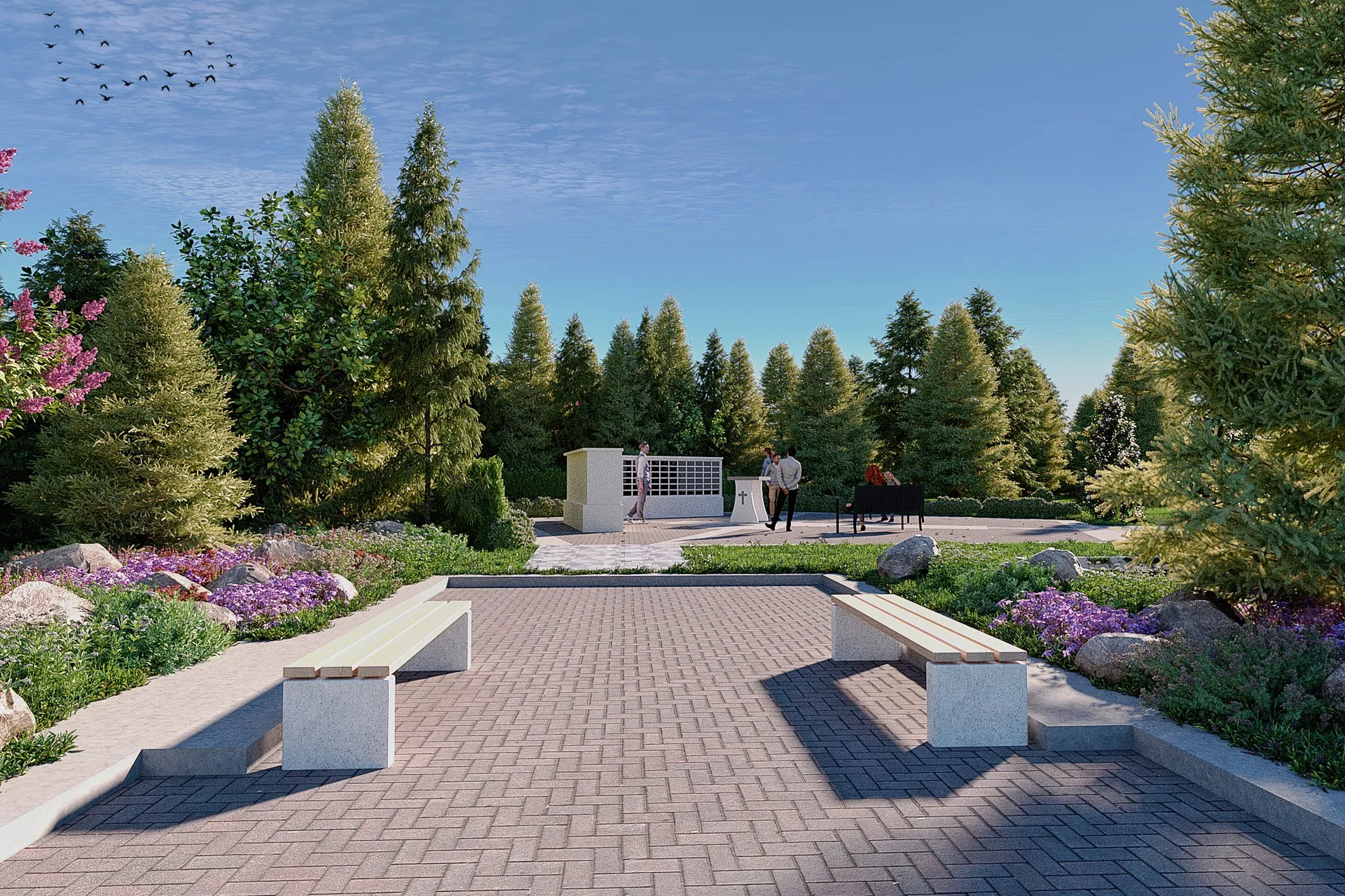 Memorial Garden Columbarium — landscape architectural visualization, view 1