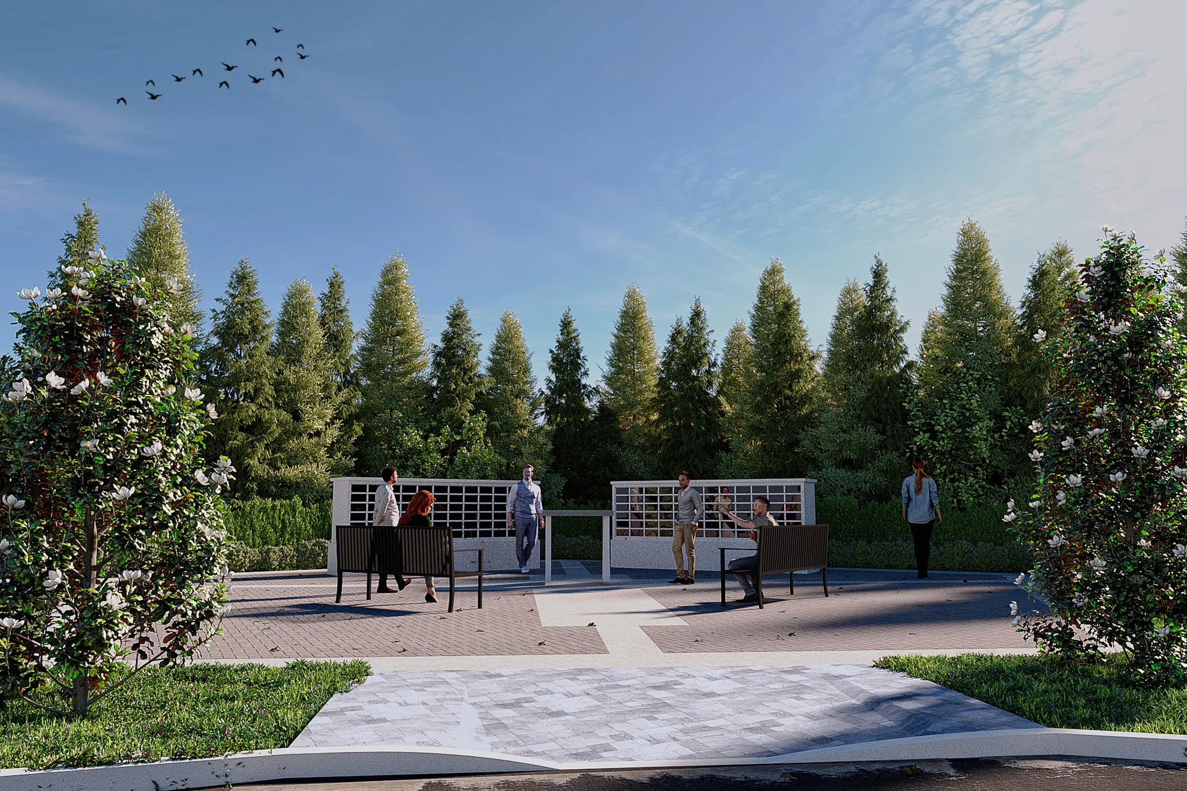 Memorial Garden Columbarium — landscape 3D rendering by Praxis Studio