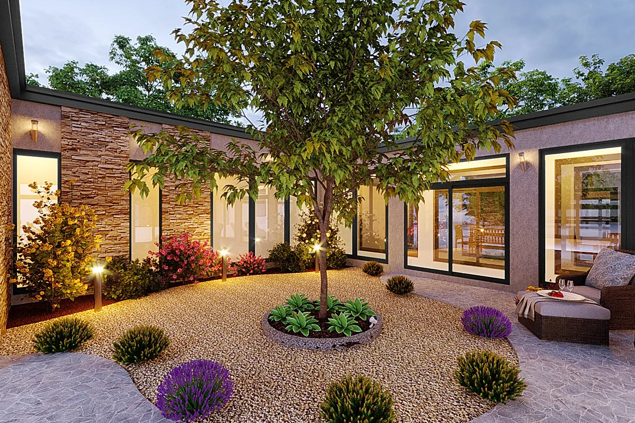 Modern Courtyard Garden — landscape 3D rendering by Praxis Studio