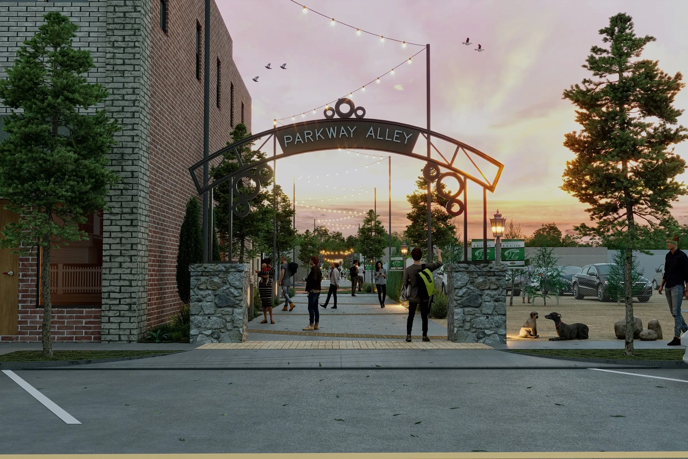 Parkway Alley Urban Walk — landscape 3D rendering by Praxis Studio