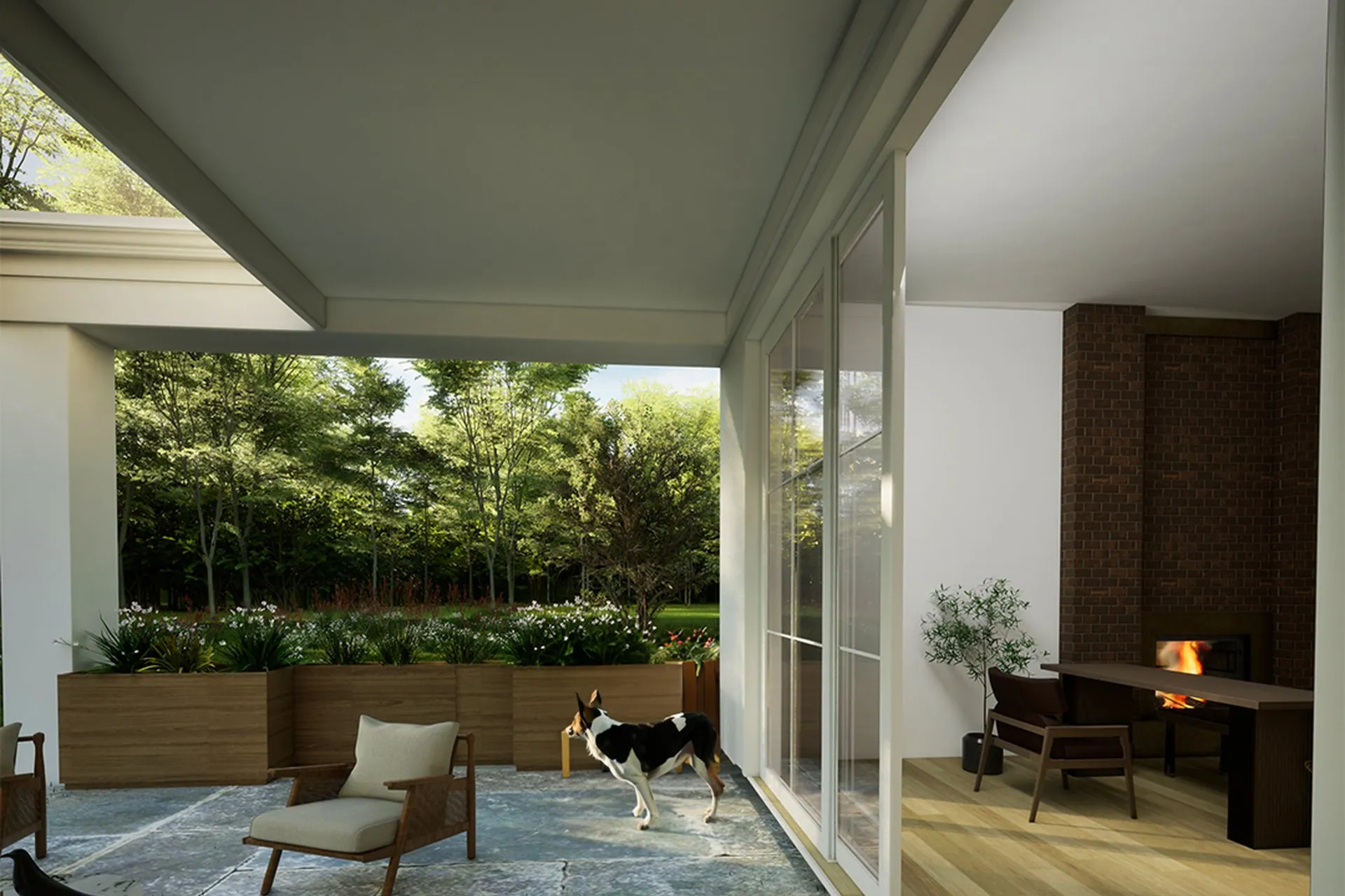 Stone Pavilion Outdoor Dining — landscape architectural visualization, view 1