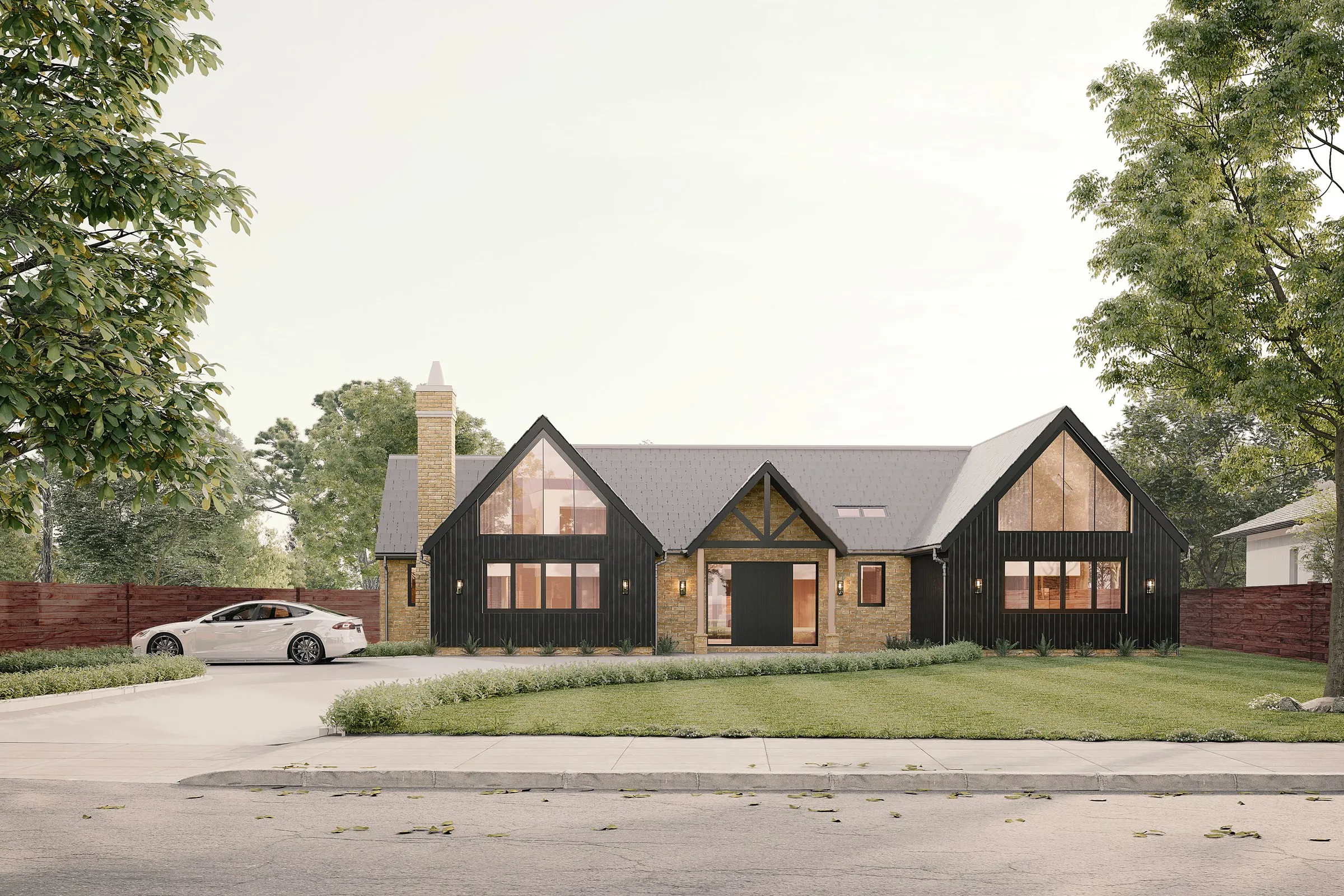 Anjali Modern Farmhouse — residential 3D rendering by Praxis Studio