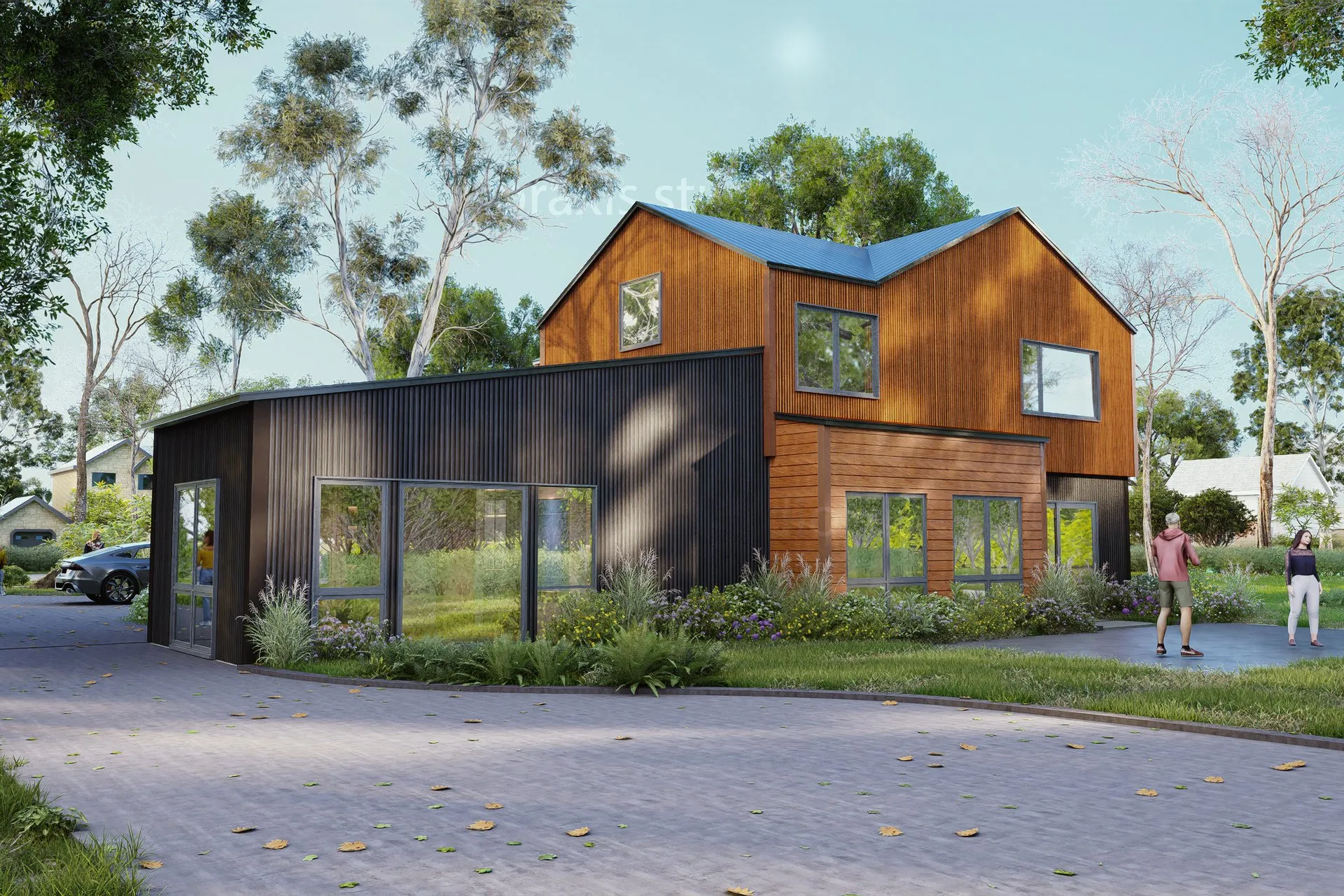 Barn Style Contemporary 118 — residential architectural visualization, view 2