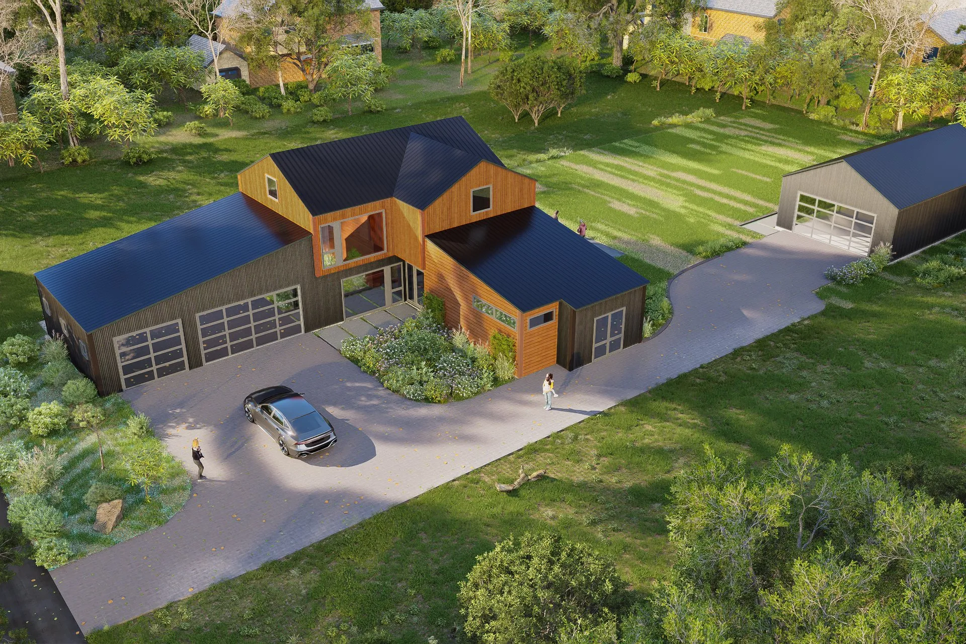 Barn Style Contemporary 118 — residential architectural visualization, view 3