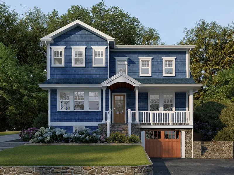 Blue Shingle Style Residence — residential 3D rendering