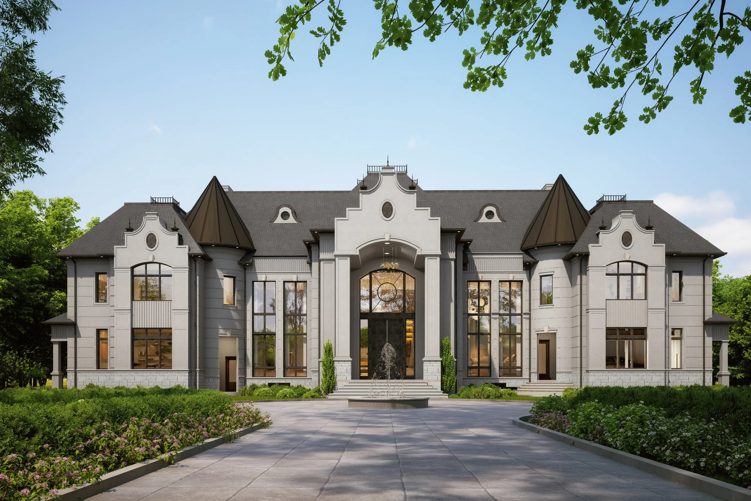 Classical Stone Mansion 124 — residential 3D rendering by Praxis Studio