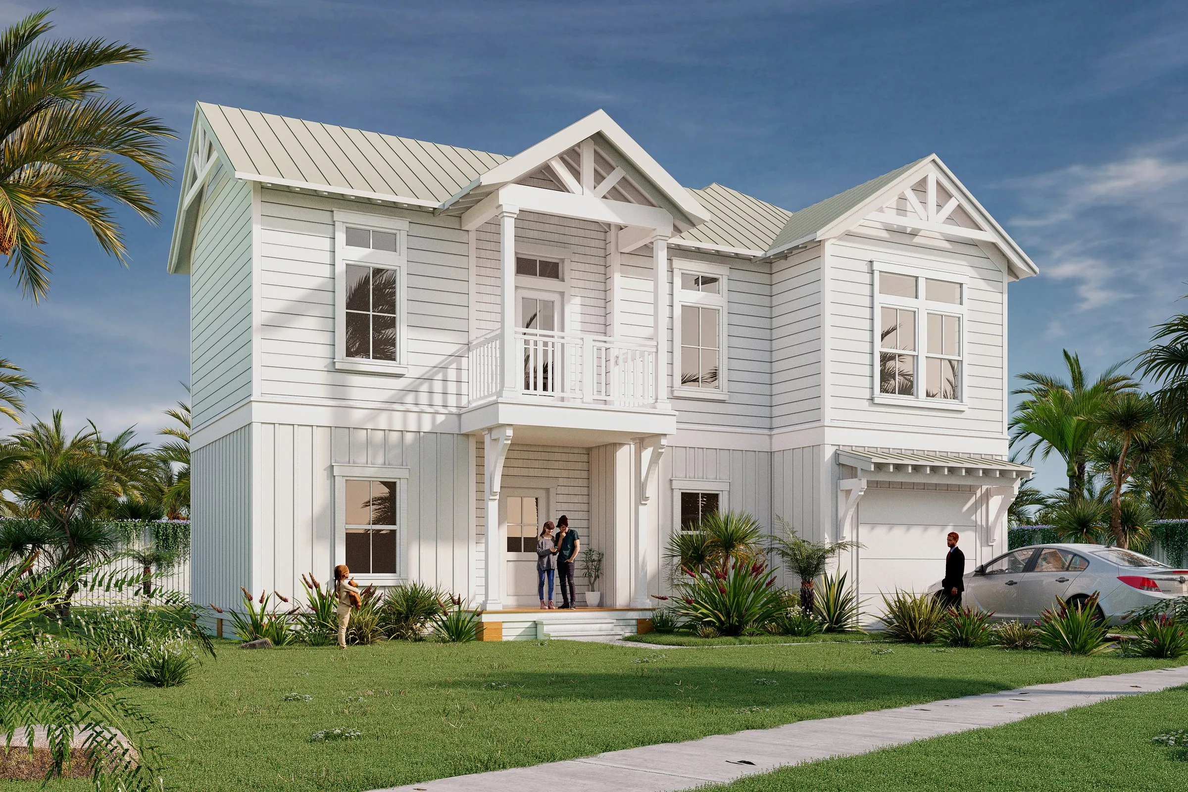 Coastal Craftsman White Palm — residential 3D rendering by Praxis Studio