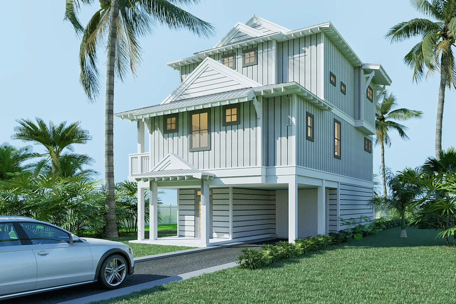 Coastal Elevated Home — residential 3D rendering by Praxis Studio
