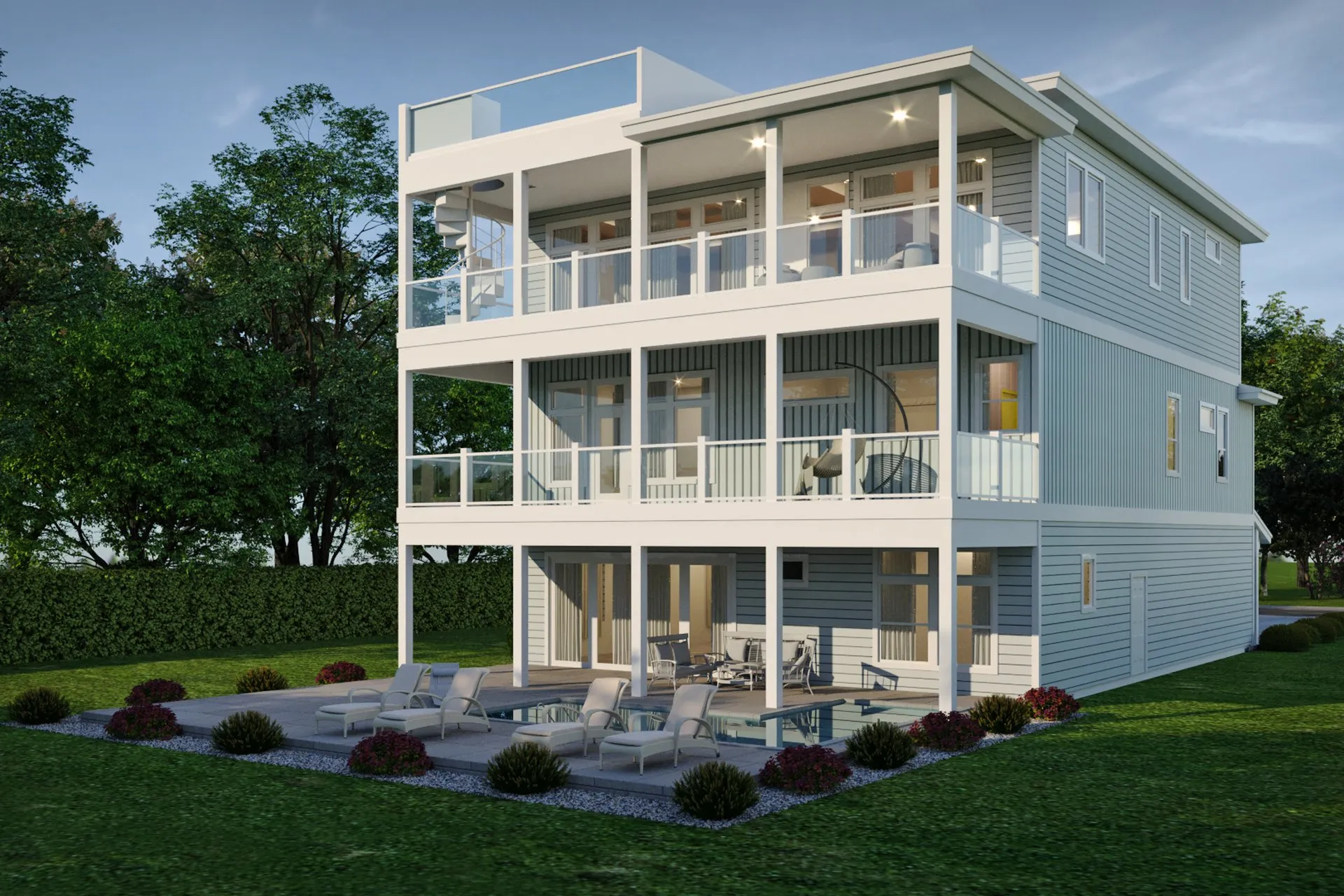 Coastal Three Story — residential architectural visualization, view 1