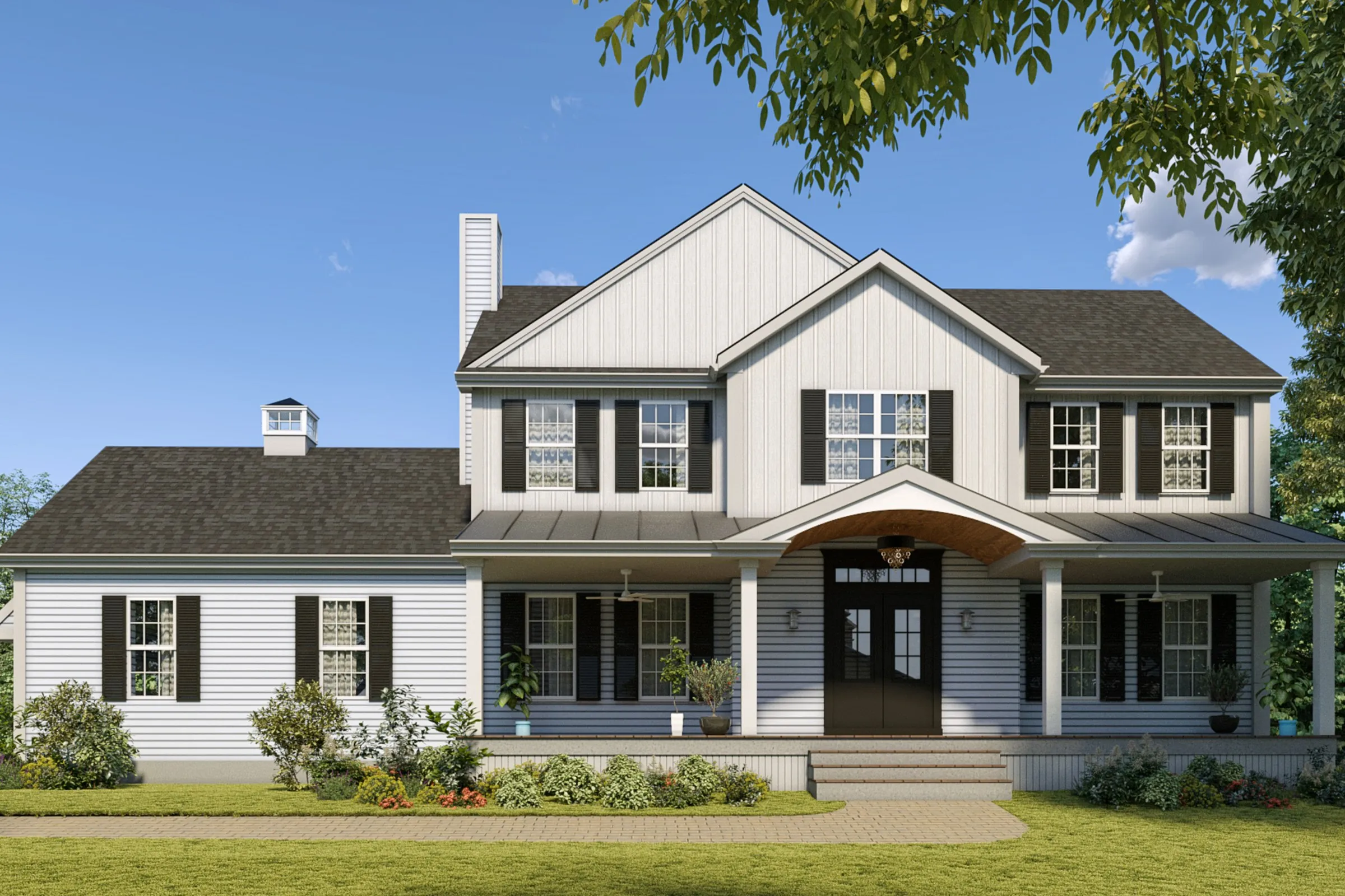 Colonial Farmhouse 01 — residential 3D rendering by Praxis Studio