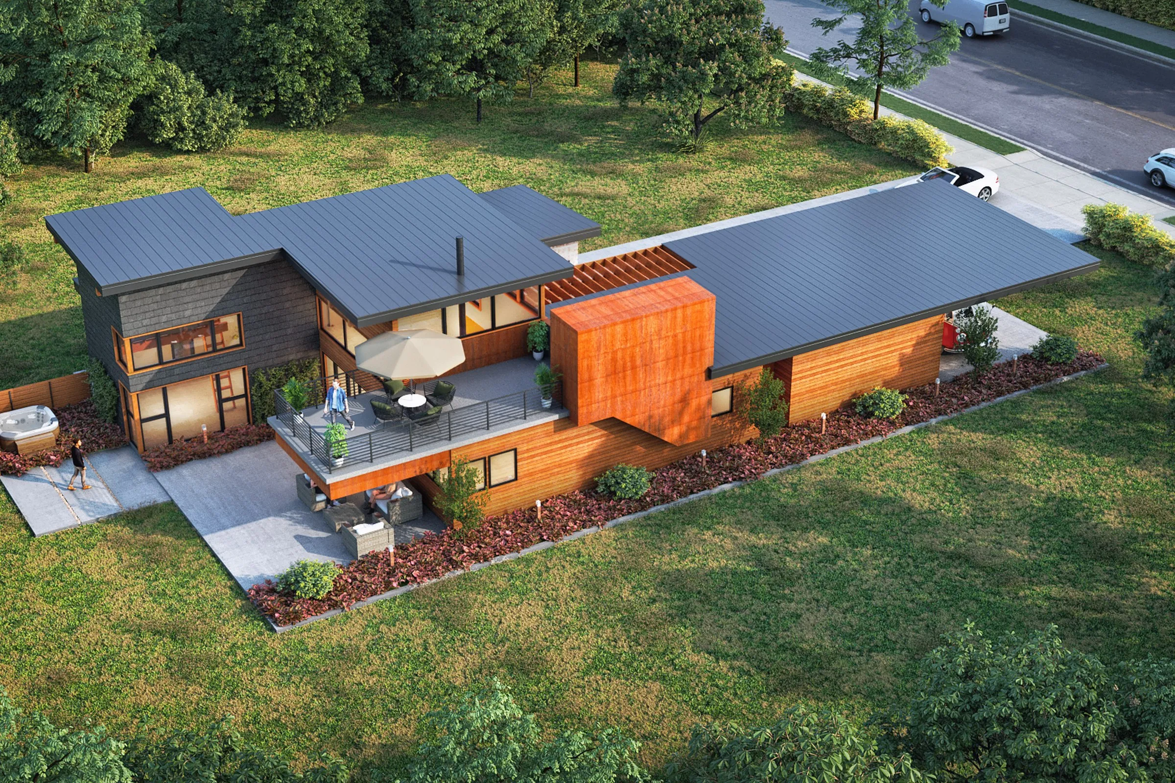 Contemporary Organic Home — residential 3D rendering by Praxis Studio