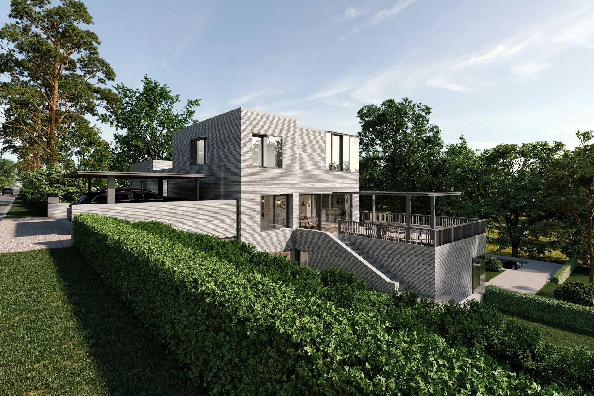 Contemporary Stone Villa — residential architectural visualization, view 2