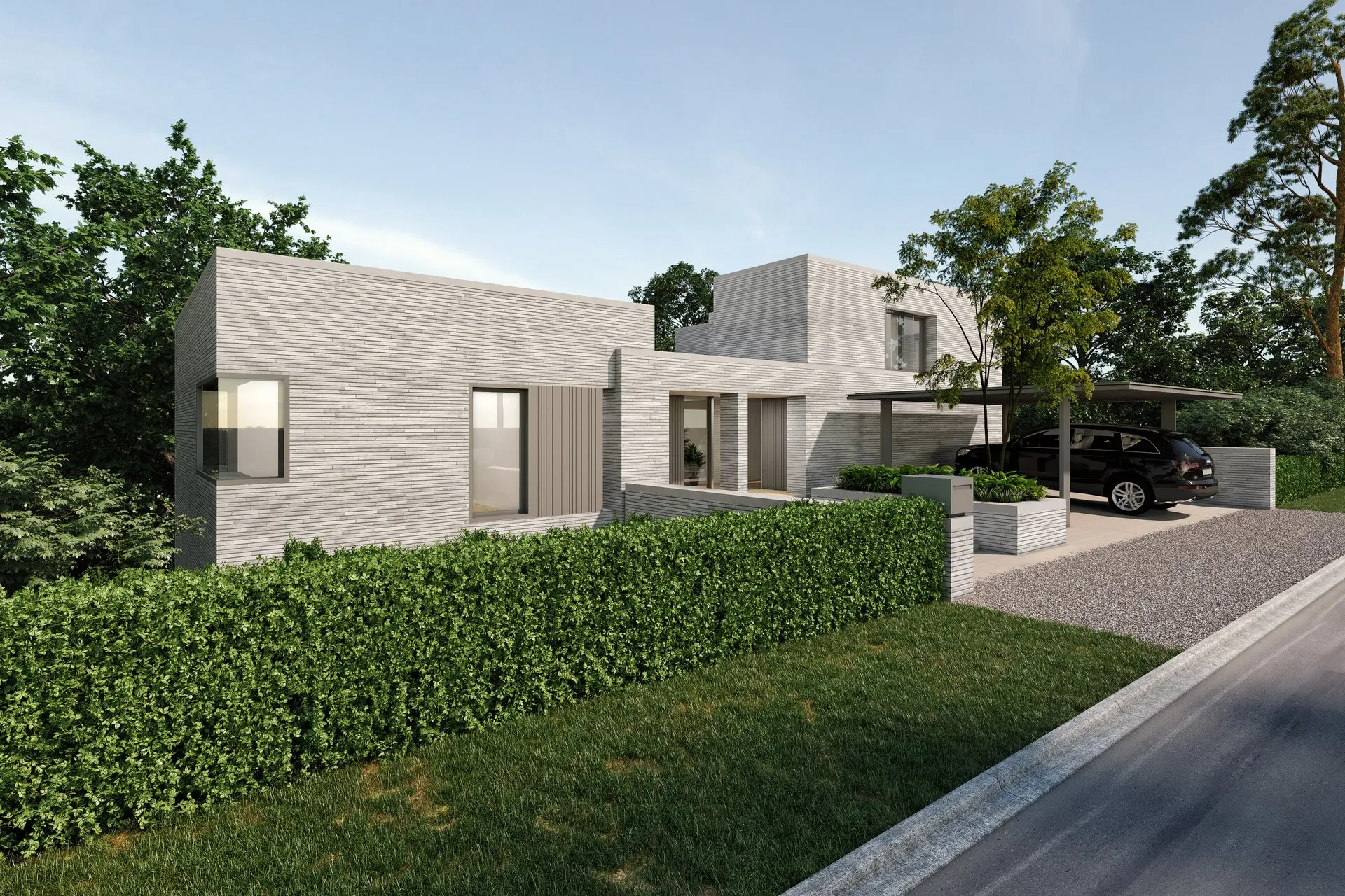 Contemporary Stone Villa — residential architectural visualization, view 3