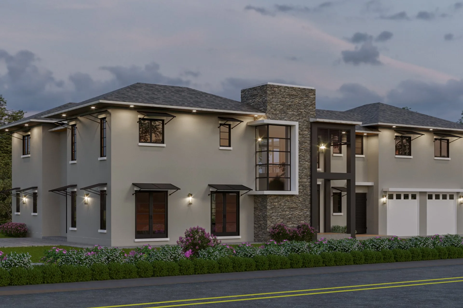 Contemporary Stucco Residence — residential architectural visualization, view 1