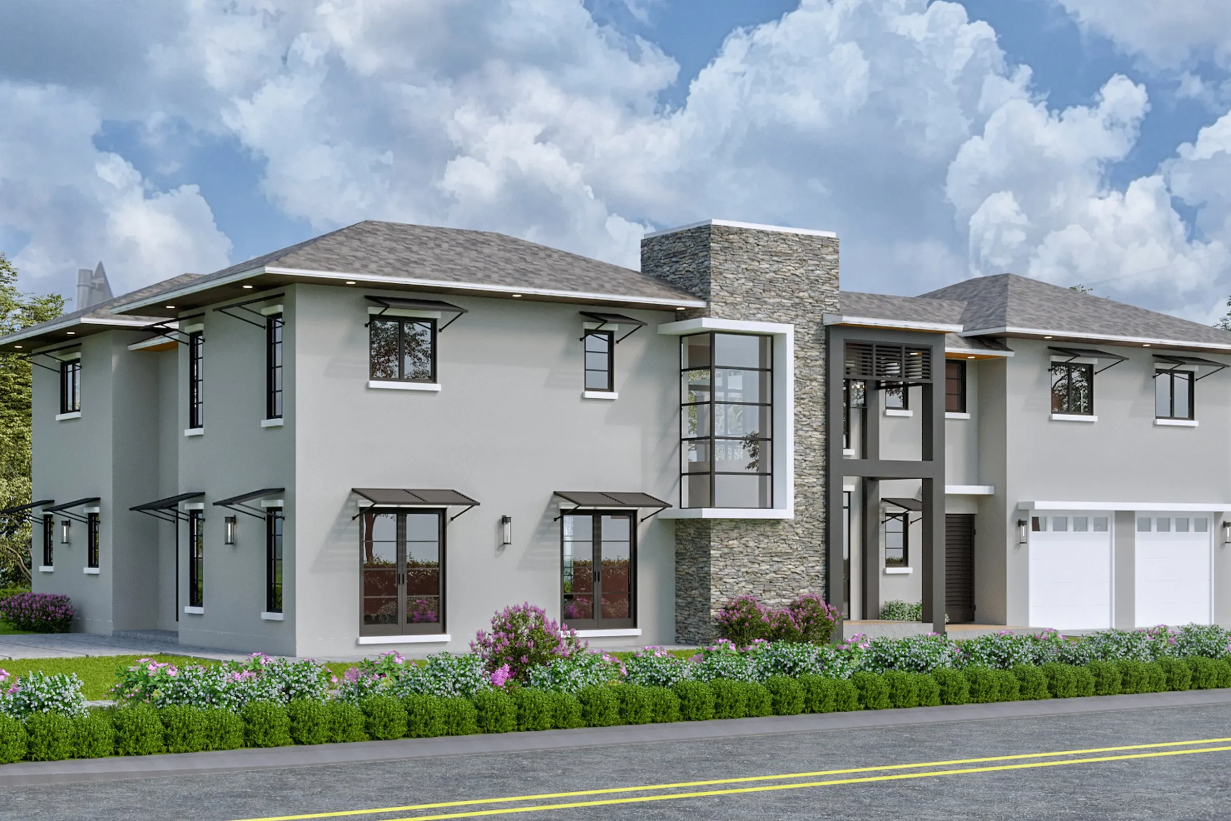 Contemporary Stucco Residence — residential 3D rendering by Praxis Studio