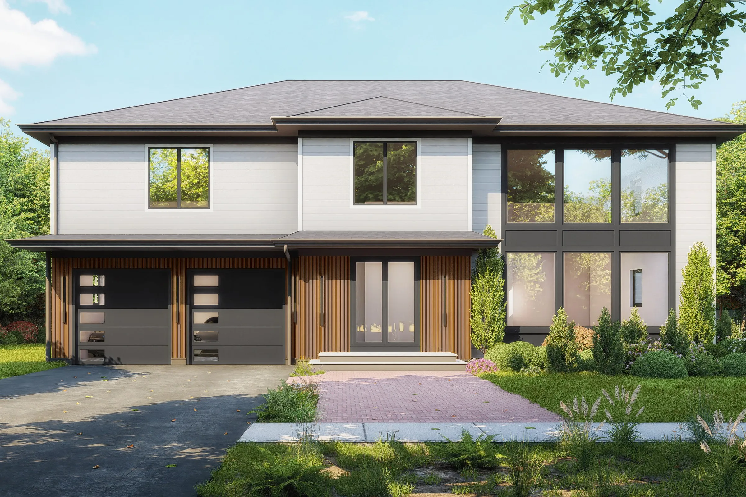 Contemporary Two Story 125 — residential 3D rendering by Praxis Studio