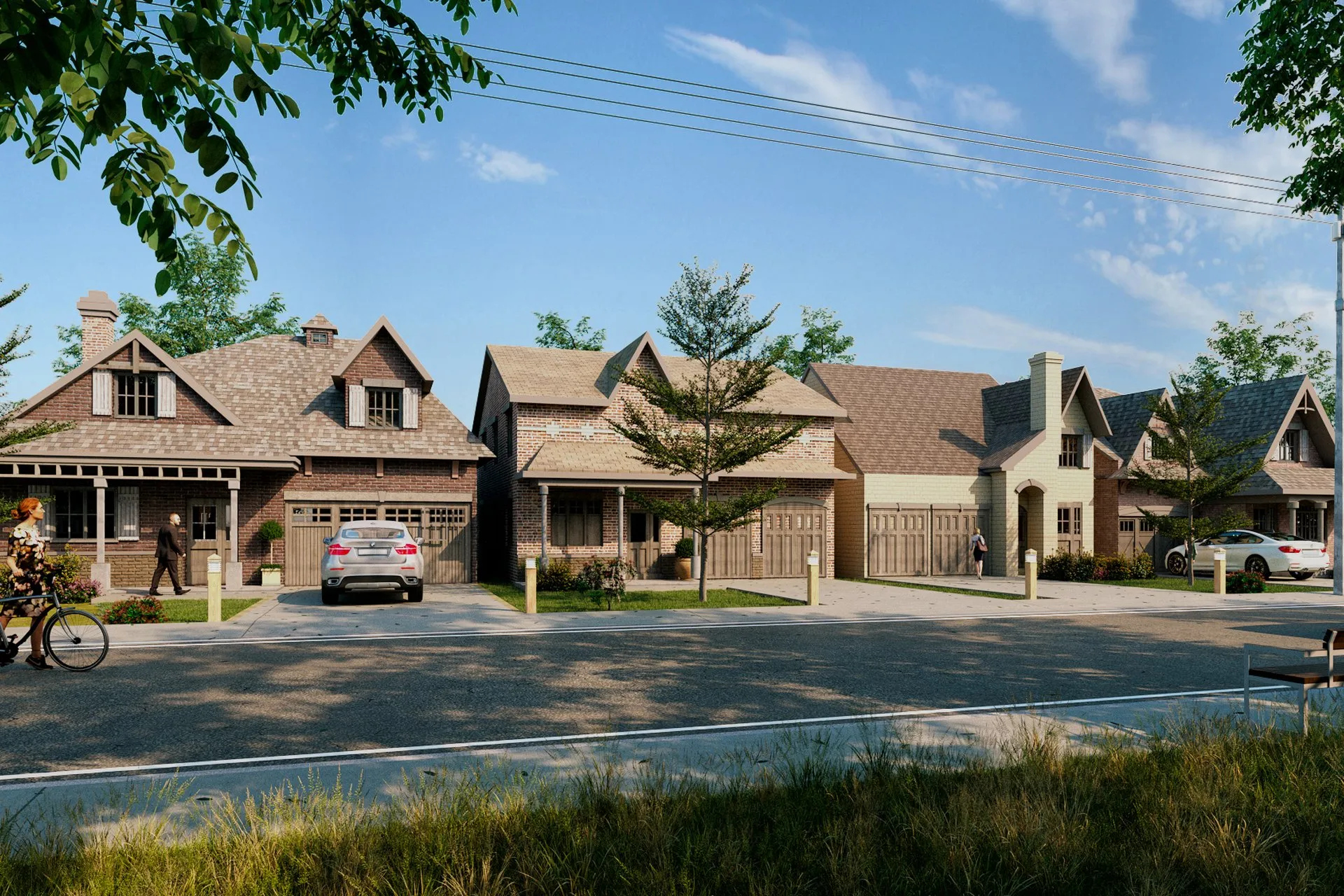 Craftsman Townhouse Row 122 — residential architectural visualization, view 1