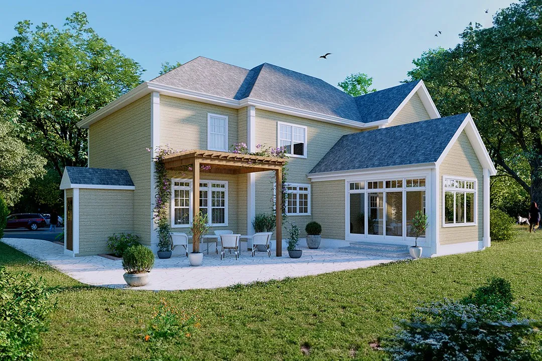Cream Traditional Pergola Backyard — residential 3D rendering by Praxis Studio
