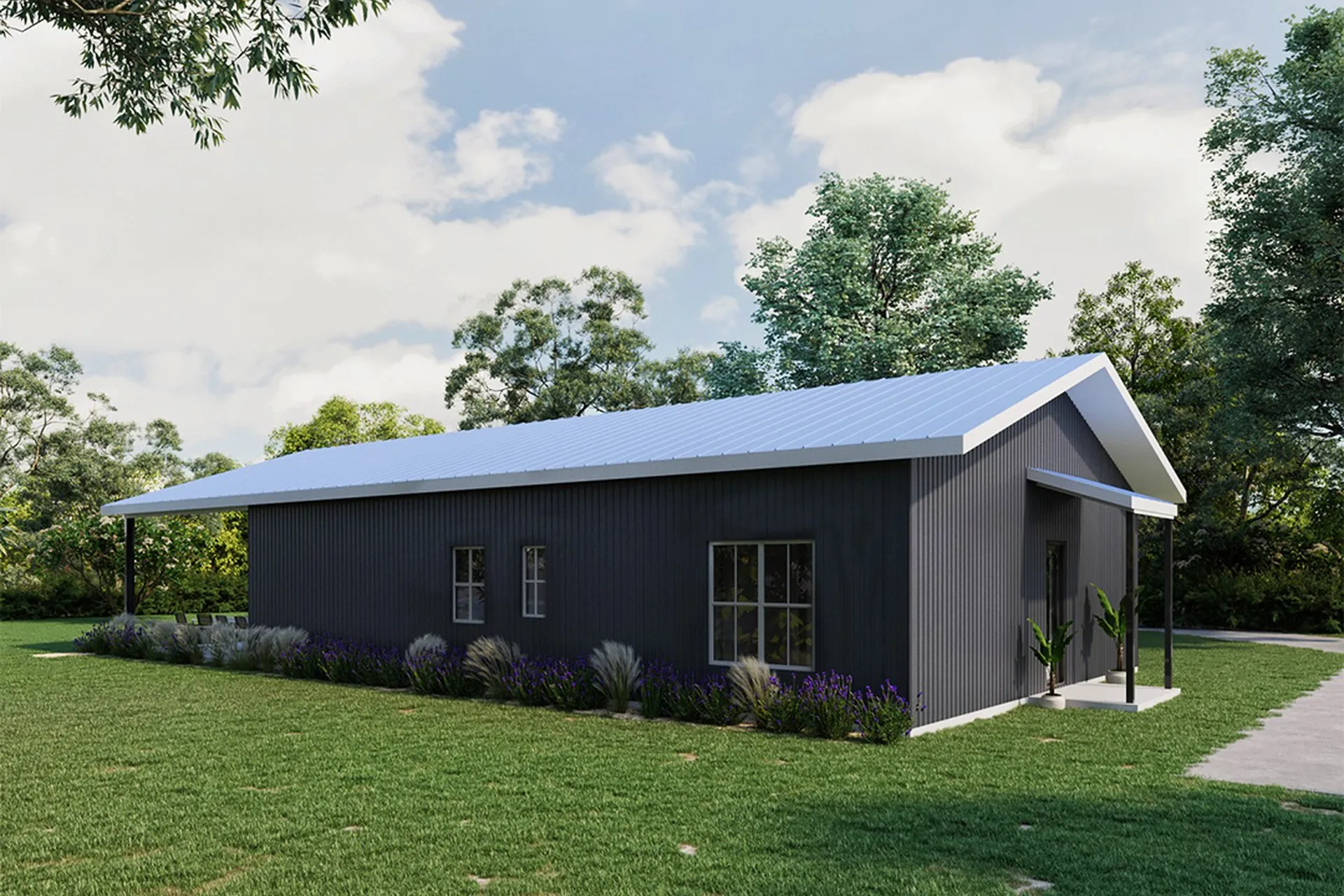 Dark Metal Barndominium — residential architectural visualization, view 1