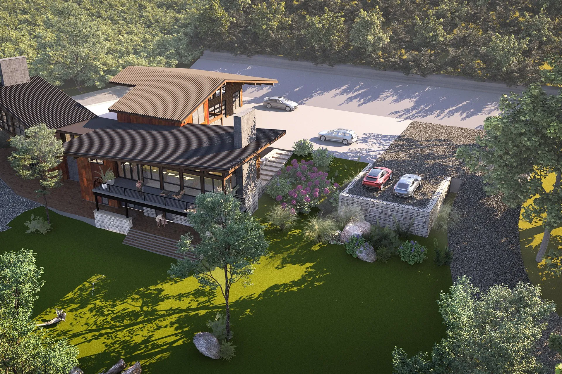 Day View Rustic Modern — residential architectural visualization, view 1