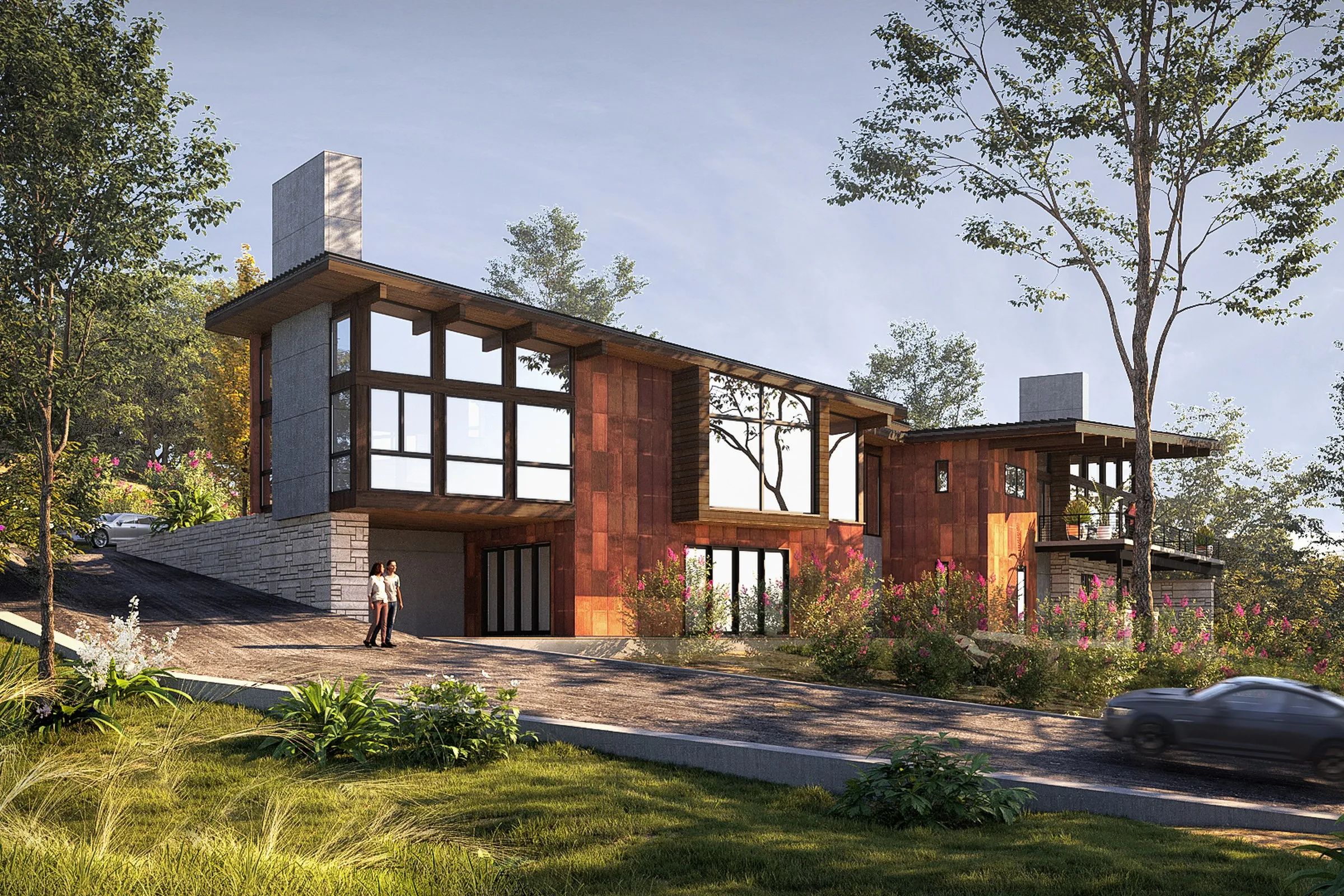 Day View Rustic Modern — residential 3D rendering by Praxis Studio