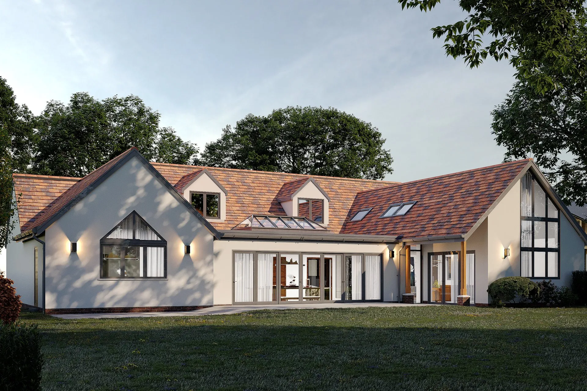 English Cottage Clay Tile Roof — residential architectural visualization, view 1