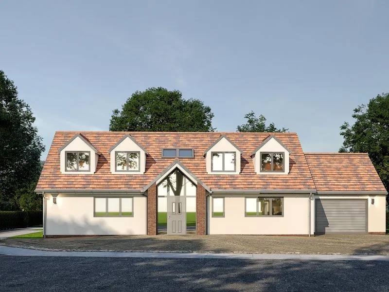 English Cottage Clay Tile Roof — residential 3D rendering