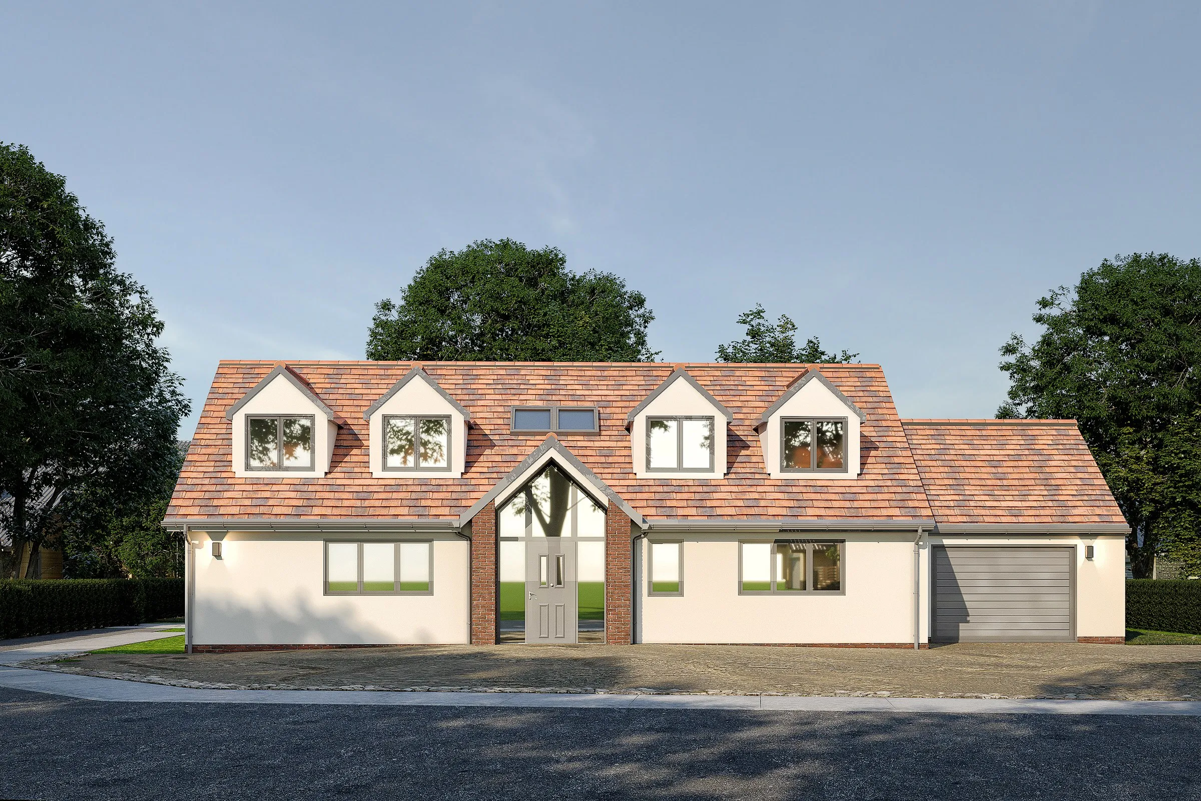 English Cottage Clay Tile Roof — residential 3D rendering by Praxis Studio