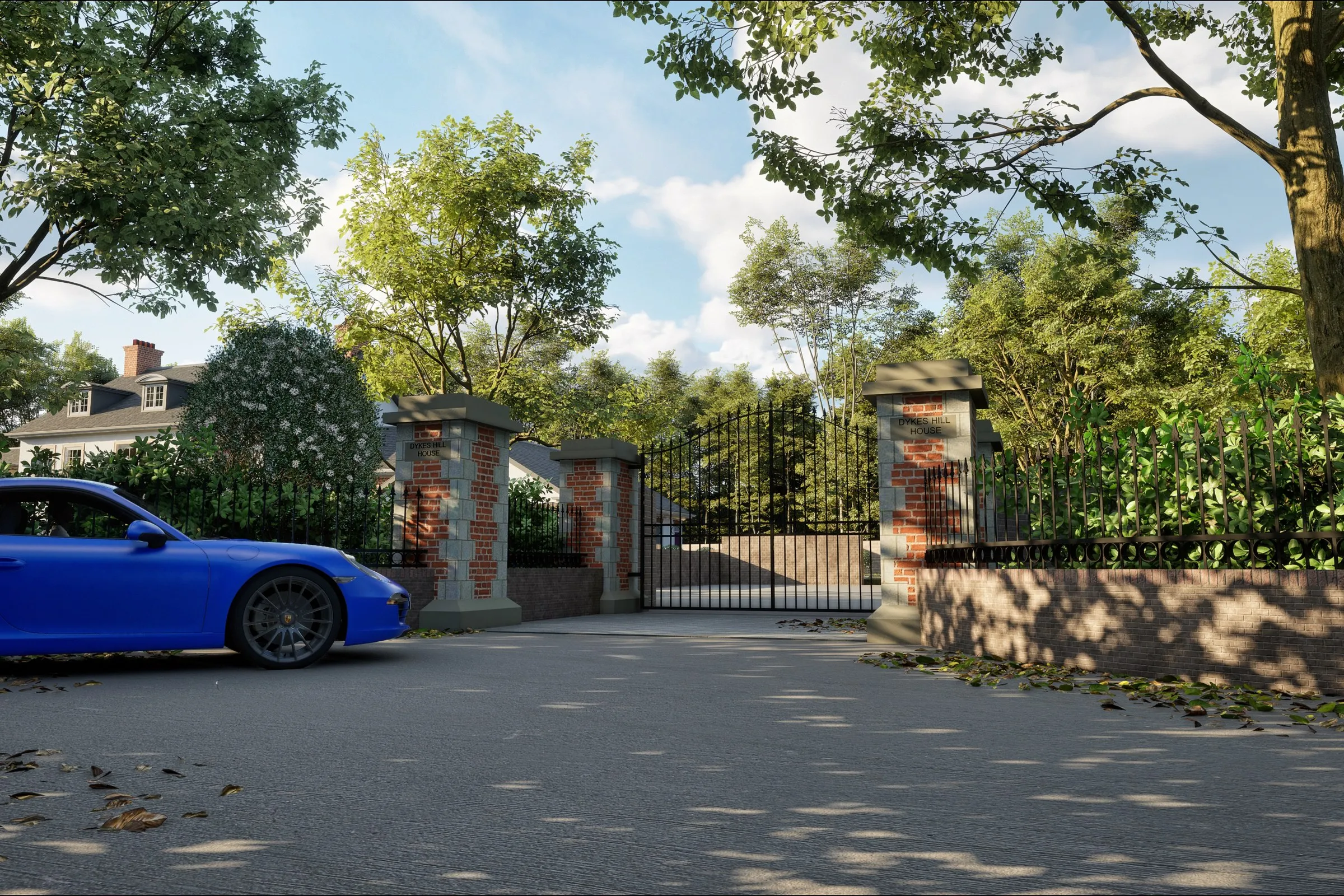 Estate Entry Gate — residential 3D rendering by Praxis Studio