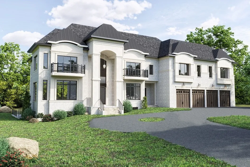 French Chateau Stone Mansion — residential 3D rendering by Praxis Studio