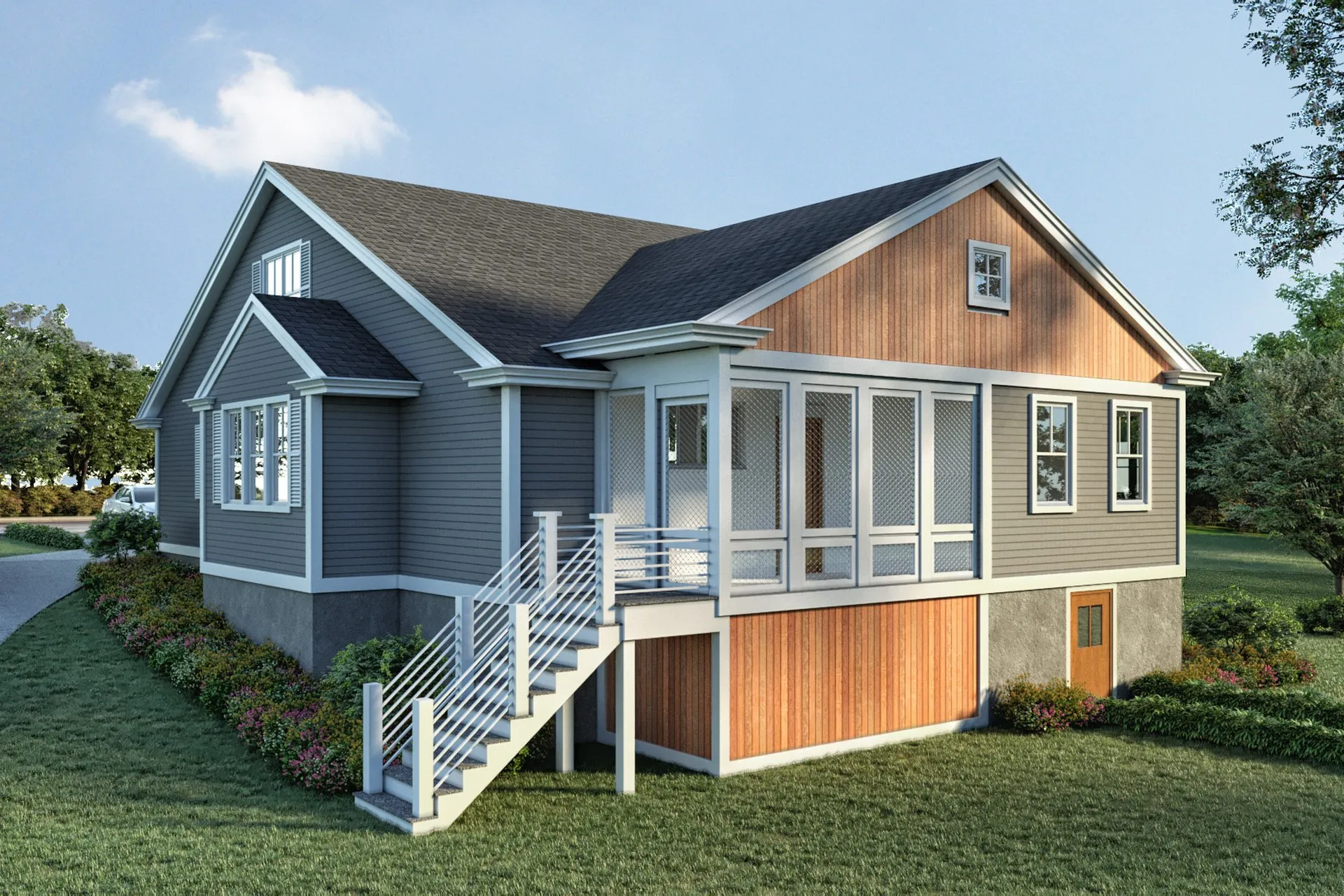 Gray Craftsman Cottage 16 — residential architectural visualization, view 1