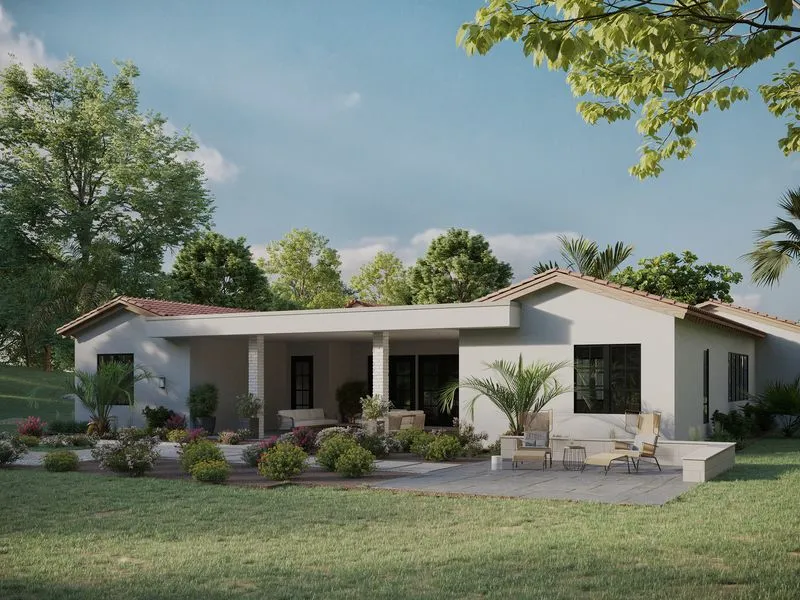 Mediterranean White Ranch — residential 3D rendering