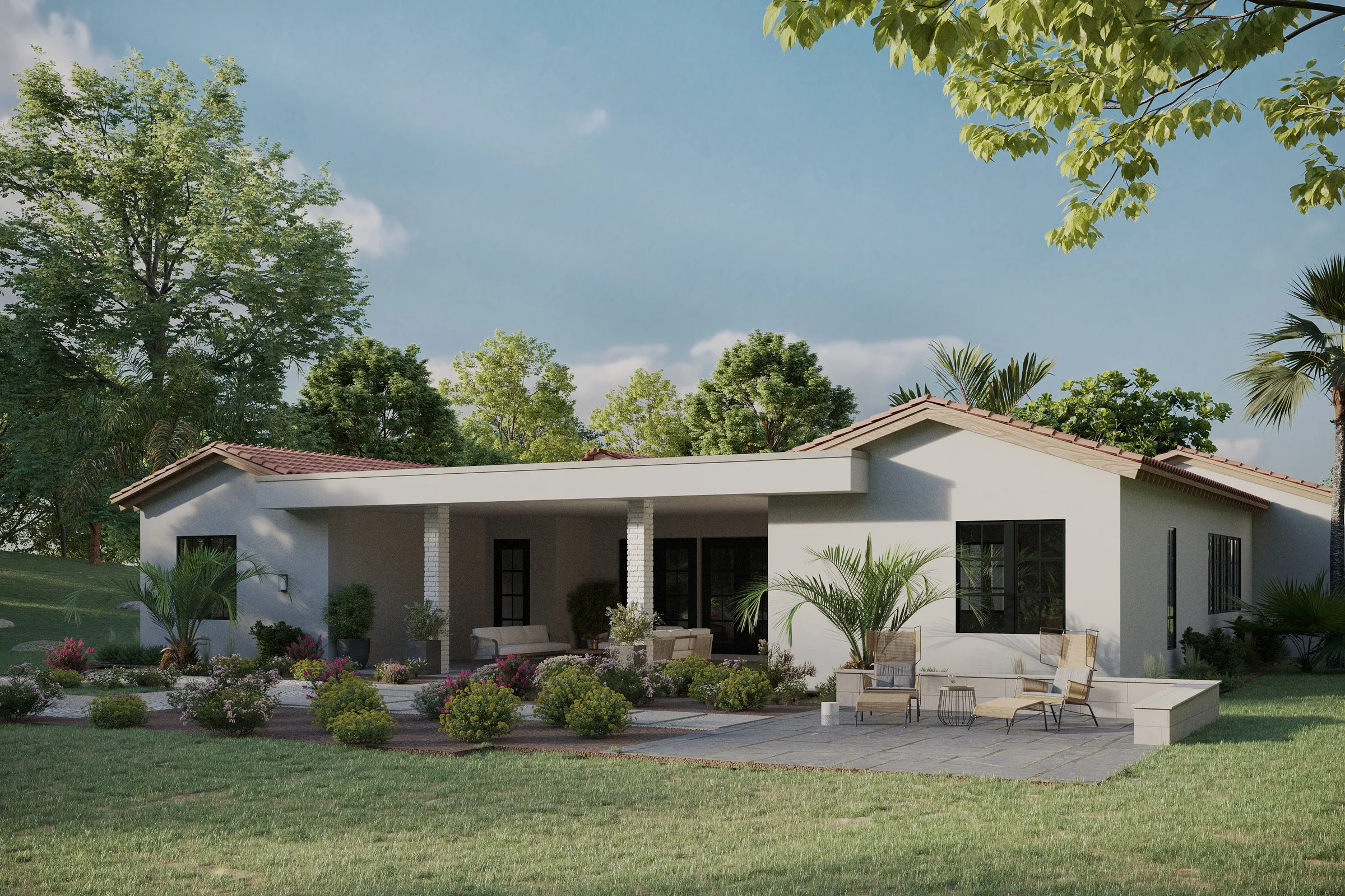 Mediterranean White Ranch — residential 3D rendering by Praxis Studio
