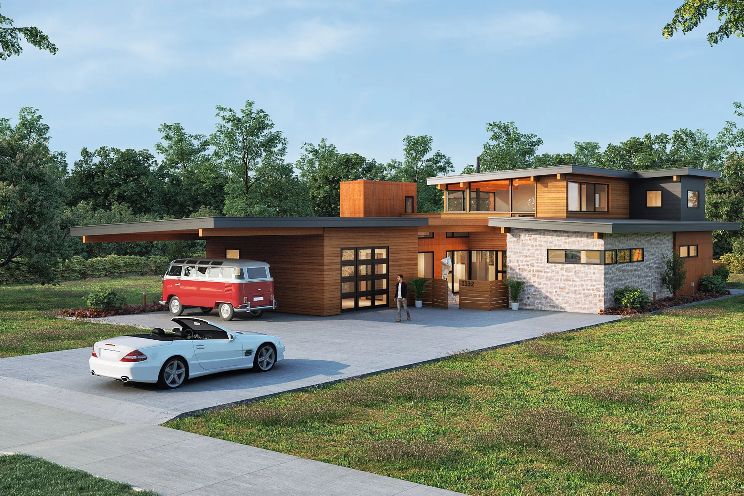 Mid Century Modern Retreat — residential 3D rendering by Praxis Studio