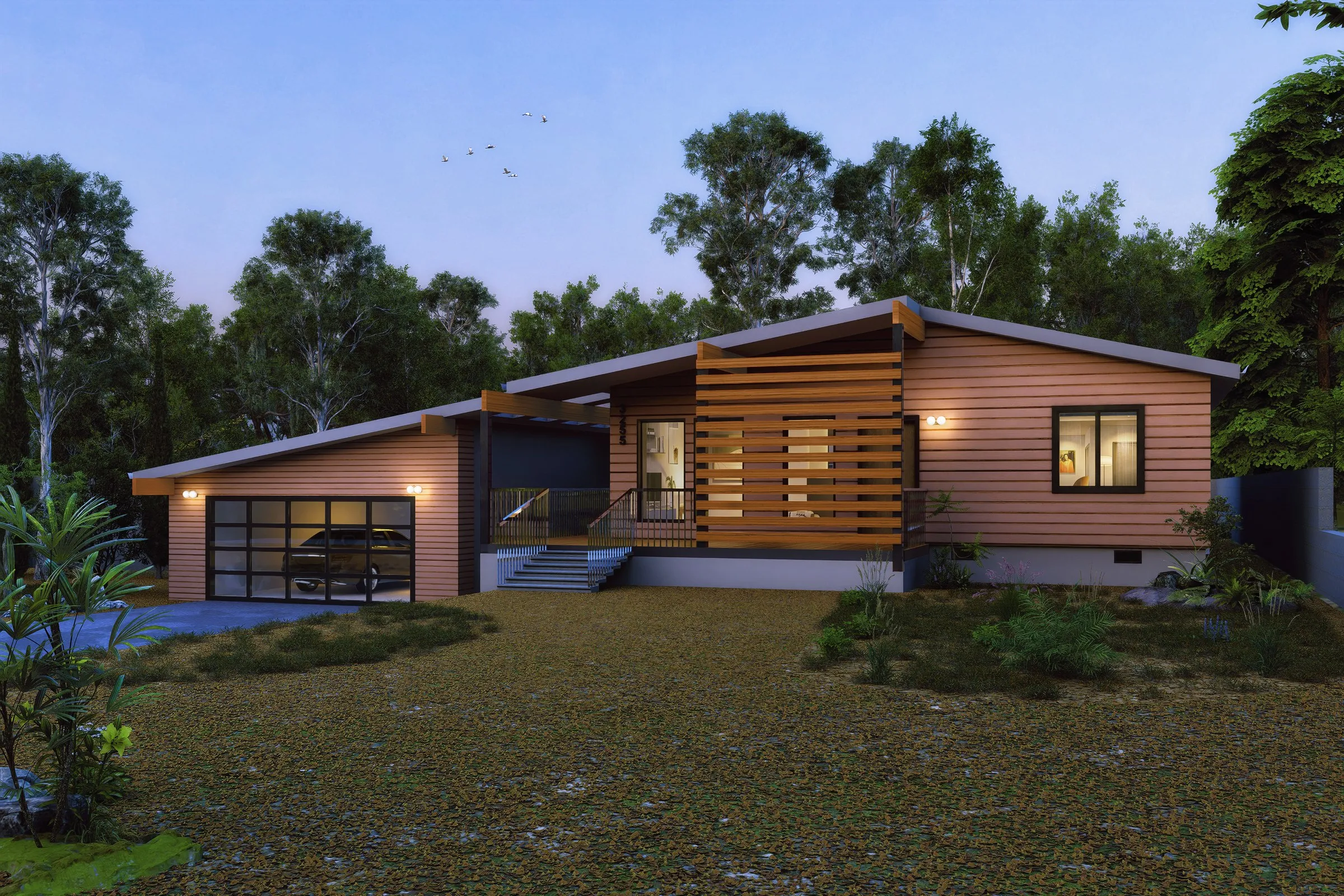 Mid Century Timber 117 — residential 3D rendering by Praxis Studio