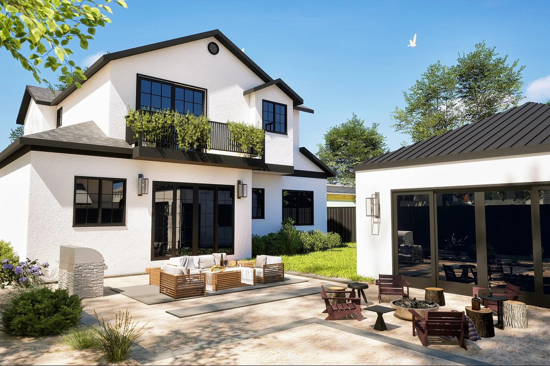 Modern Farmhouse White Stone — residential architectural visualization, view 1