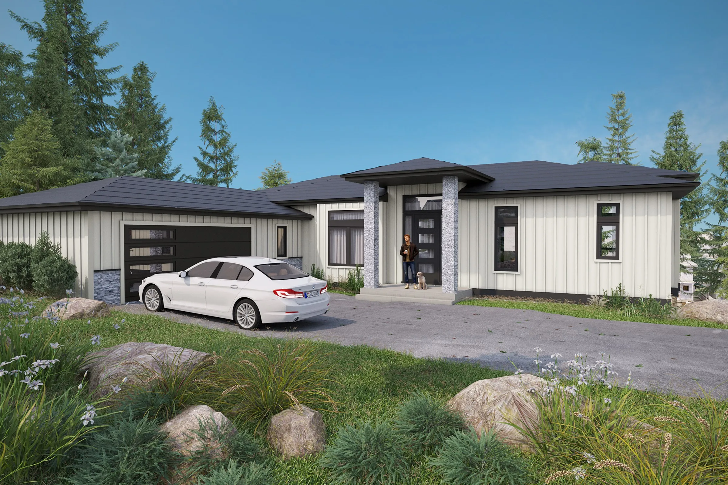 Modern Ranch 20 — residential 3D rendering by Praxis Studio
