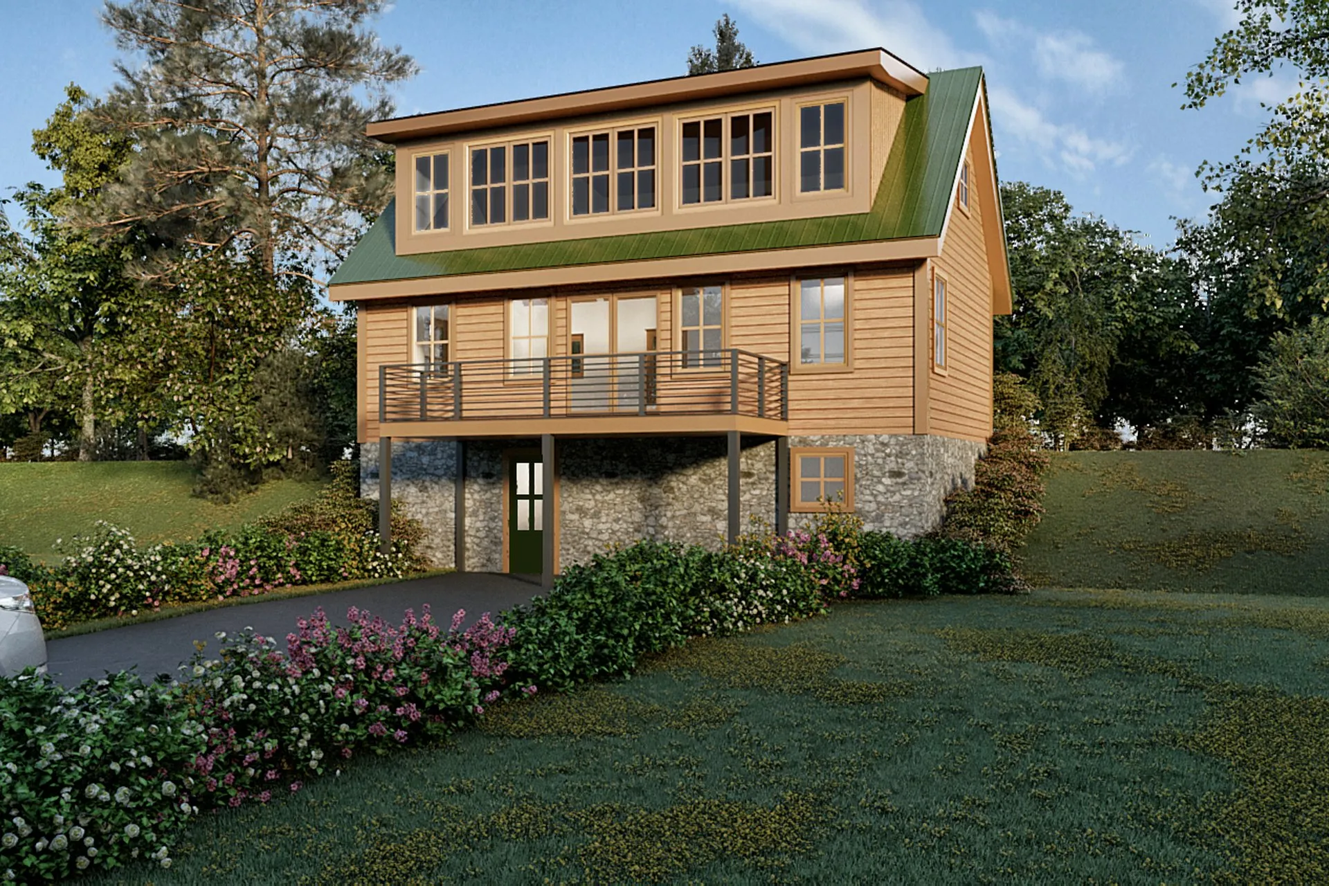 Mountain Craftsman Cabin — residential architectural visualization, view 1