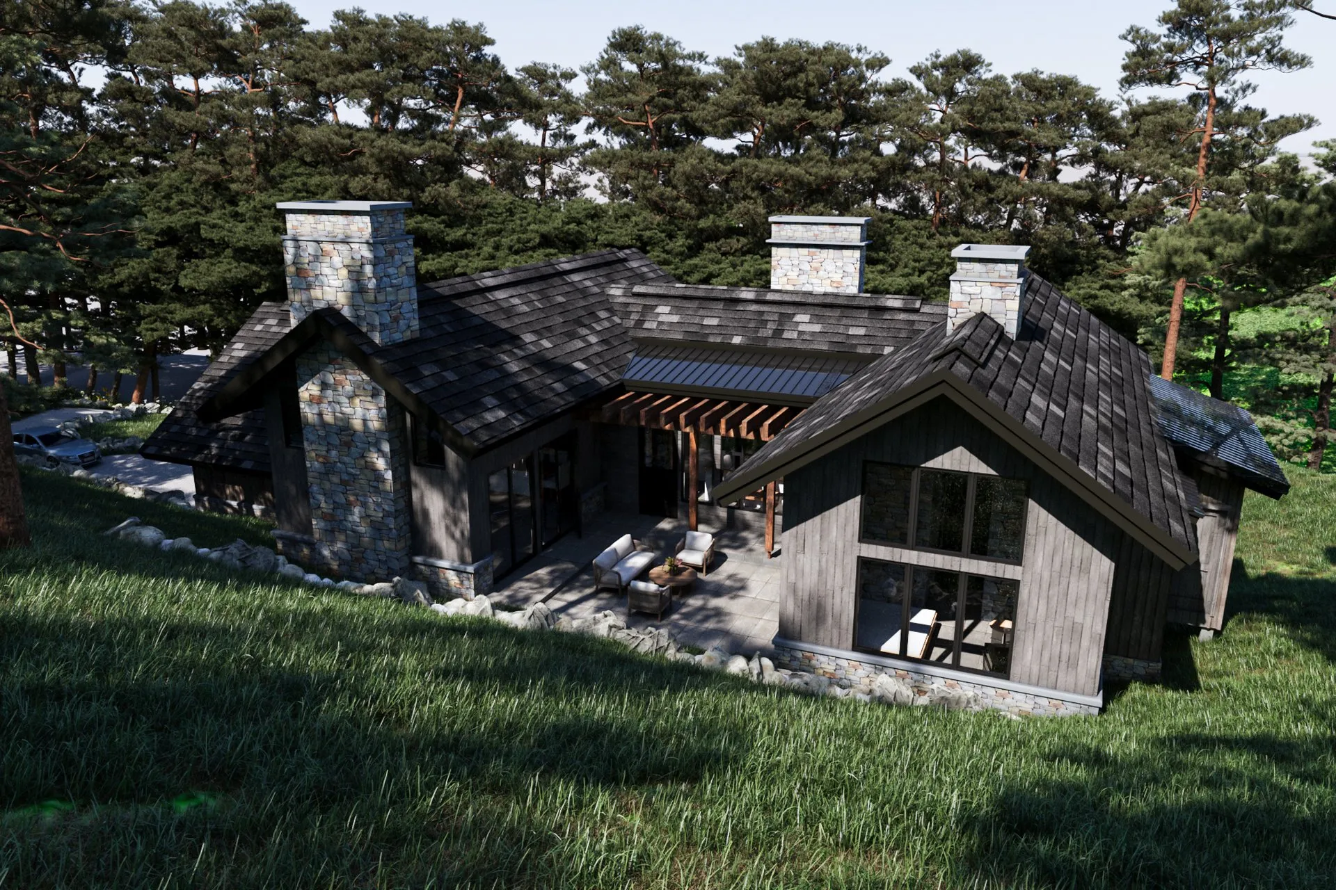 Mountain Rustic Lodge — Case Study — luxury residential architecture visualization detail 4