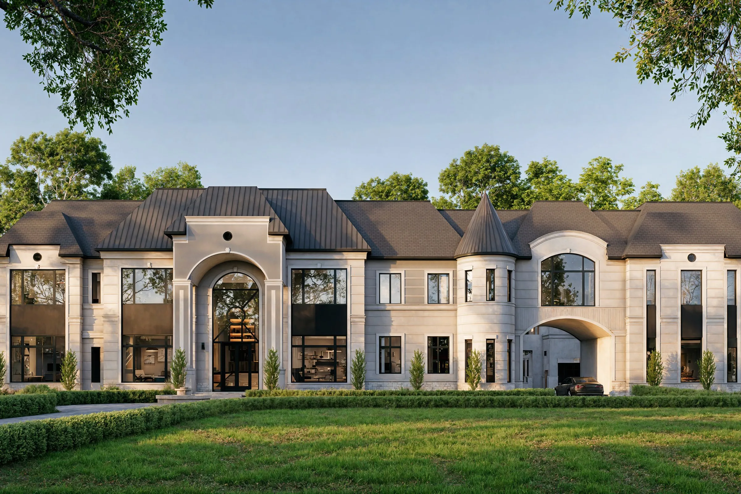 Neoclassical Limestone Mansion 127 — residential 3D rendering by Praxis Studio