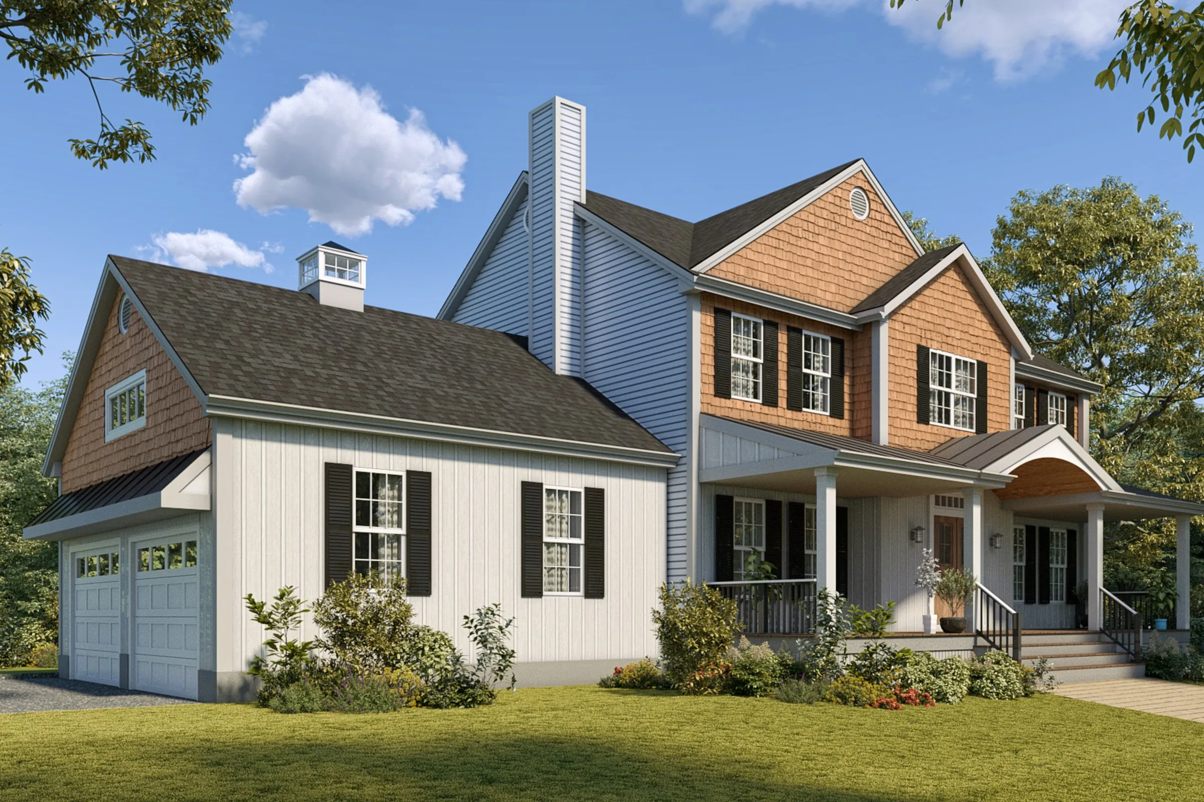 New England Colonial Shingle — residential 3D rendering by Praxis Studio