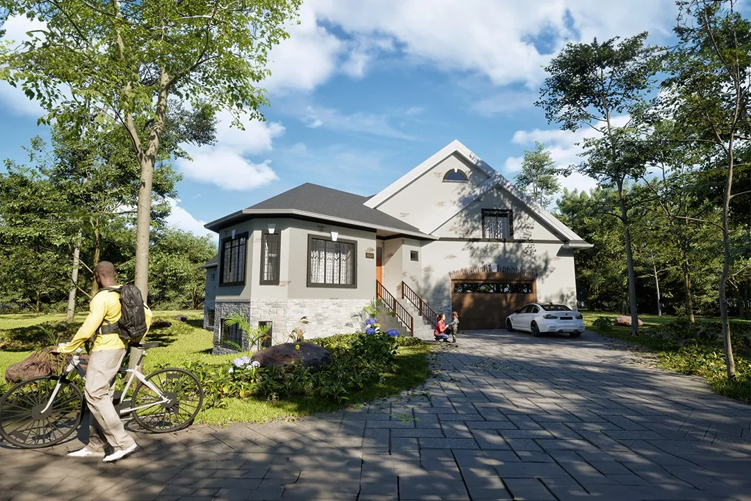 Project 03 Traditional Gable Home — residential 3D rendering by Praxis Studio