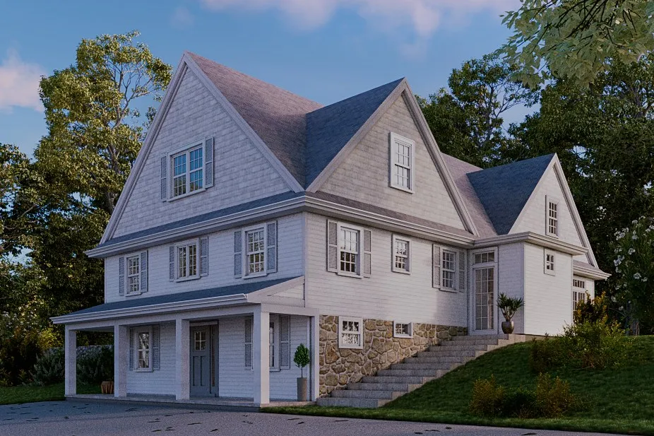 Project 28 Shingle Craftsman Cottage — residential 3D rendering by Praxis Studio