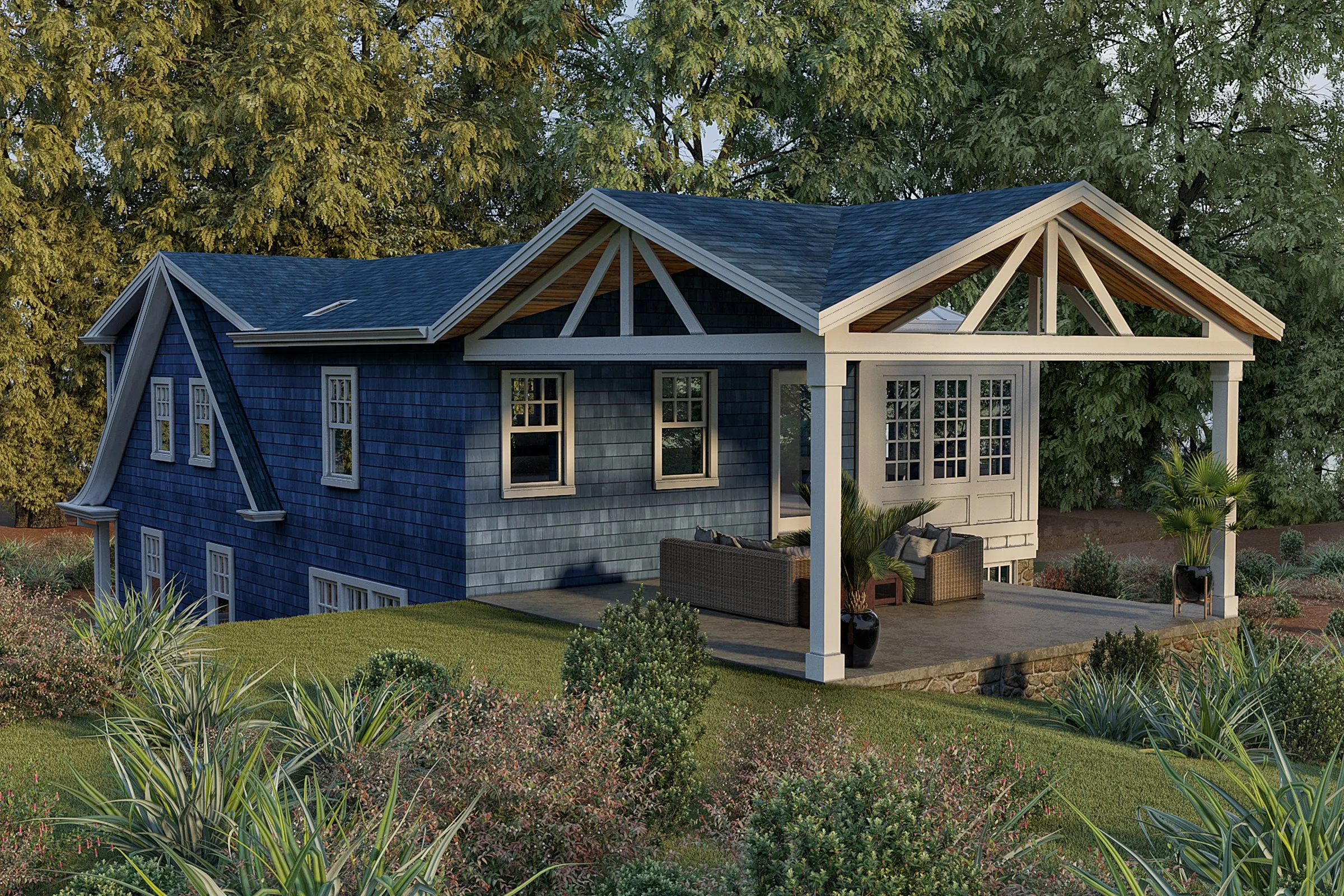Project 30 Blue Craftsman Bungalow — residential 3D rendering by Praxis Studio