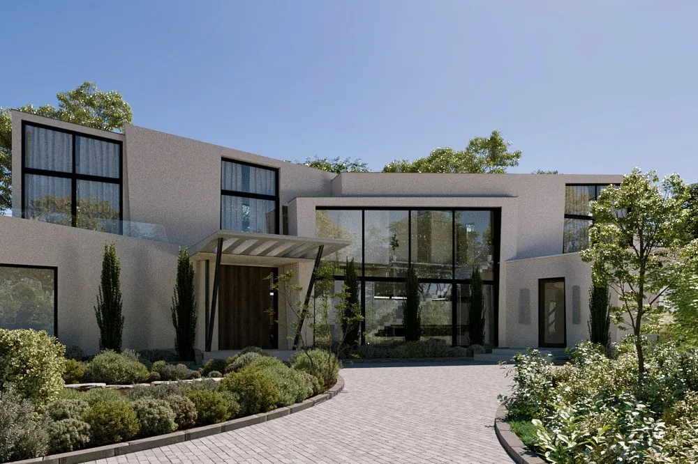 Project 37 Modern Stucco Mansion — residential 3D rendering by Praxis Studio