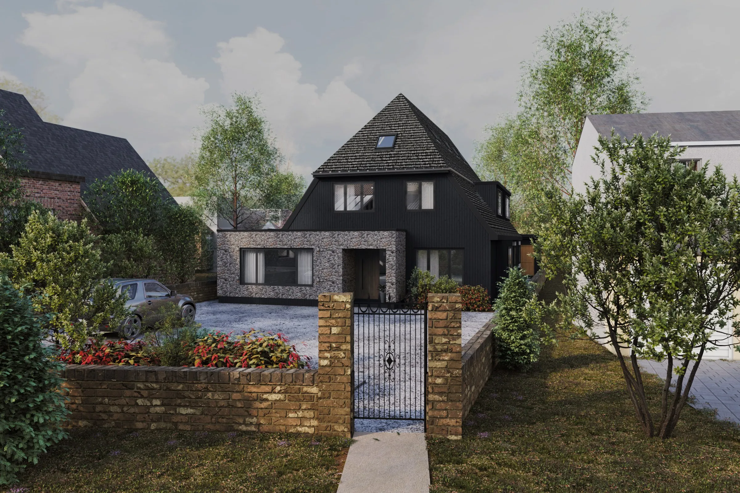 Project 52 Dark Contemporary Home — residential 3D rendering by Praxis Studio