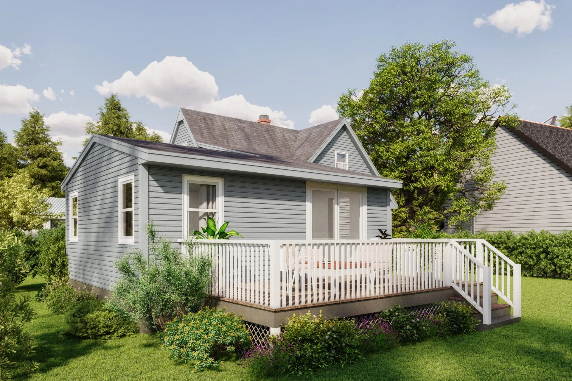 Project 53 Small Grey Bungalow — residential architectural visualization, view 1